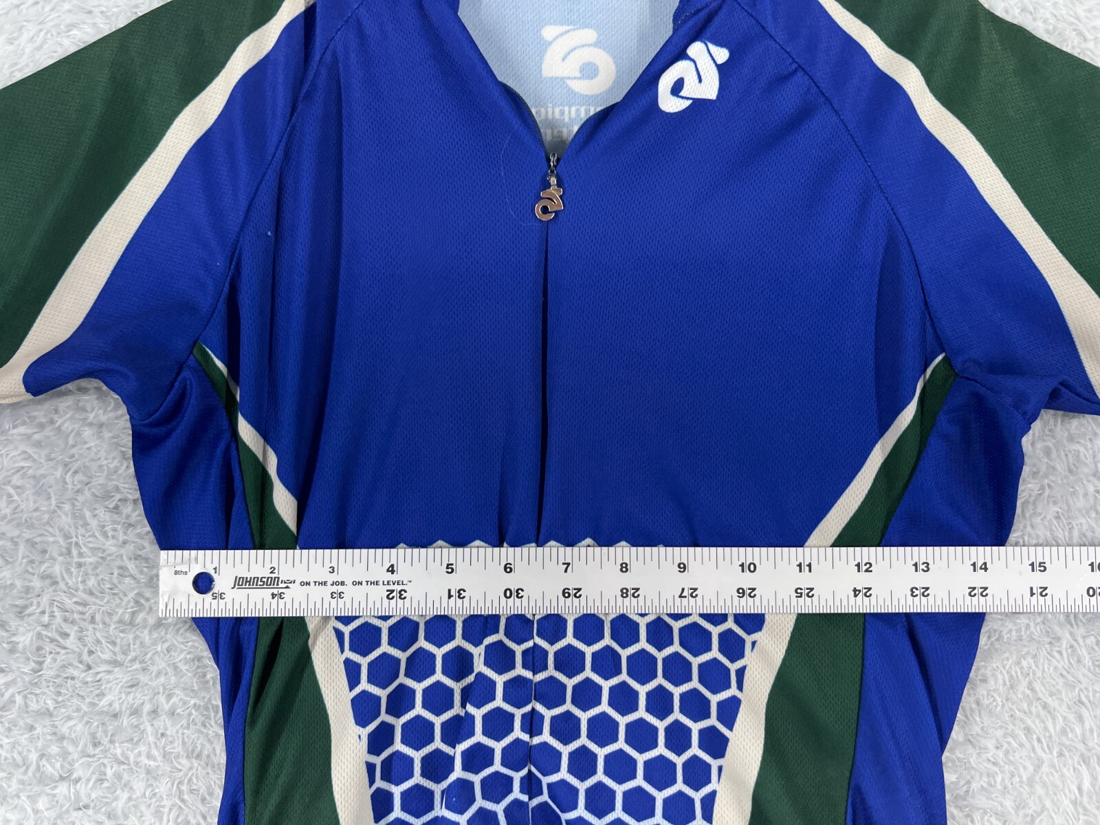 Champsys Cycling Jersey Womens Medium Blue Green 1/2 Zip 100% Polyester Pockets