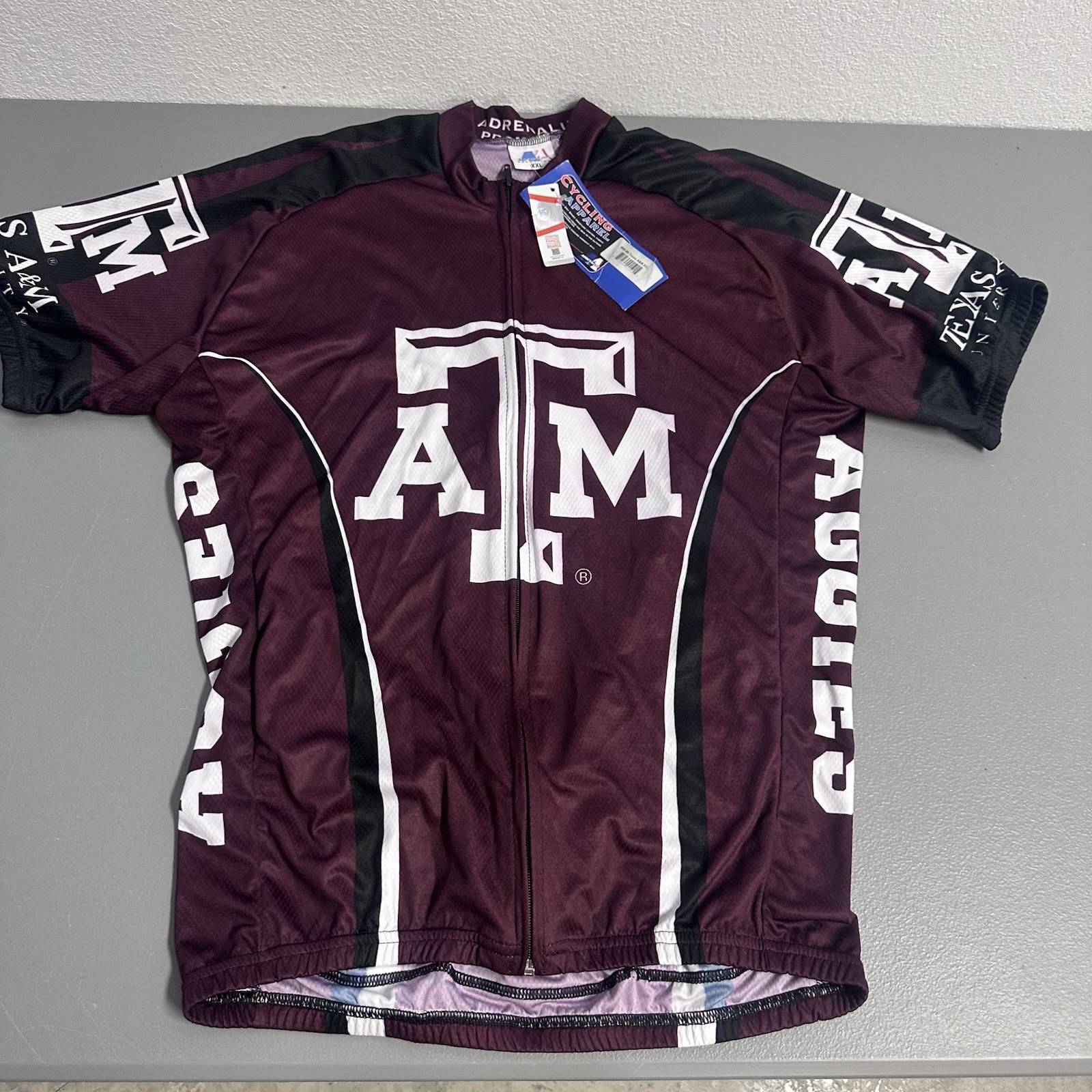 TEXAS A&M Aggies Men Maroon Full Zip Adrenaline Short Sleeve Cycling Jersey 2XL