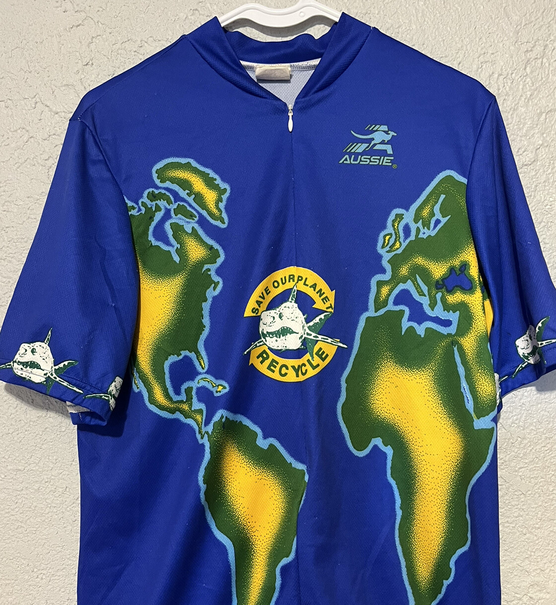 Aussie Half Zip Cycling Jersey World Map Recycle Men’s Large Vtg USA Distressed