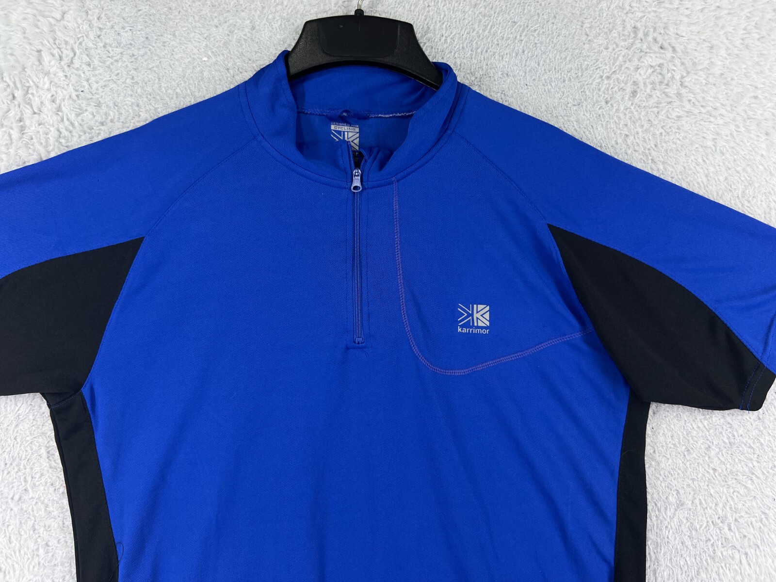 Karrimor Cycling Jersey Mens Large Blue Black Rear Pockets 100% Polyester