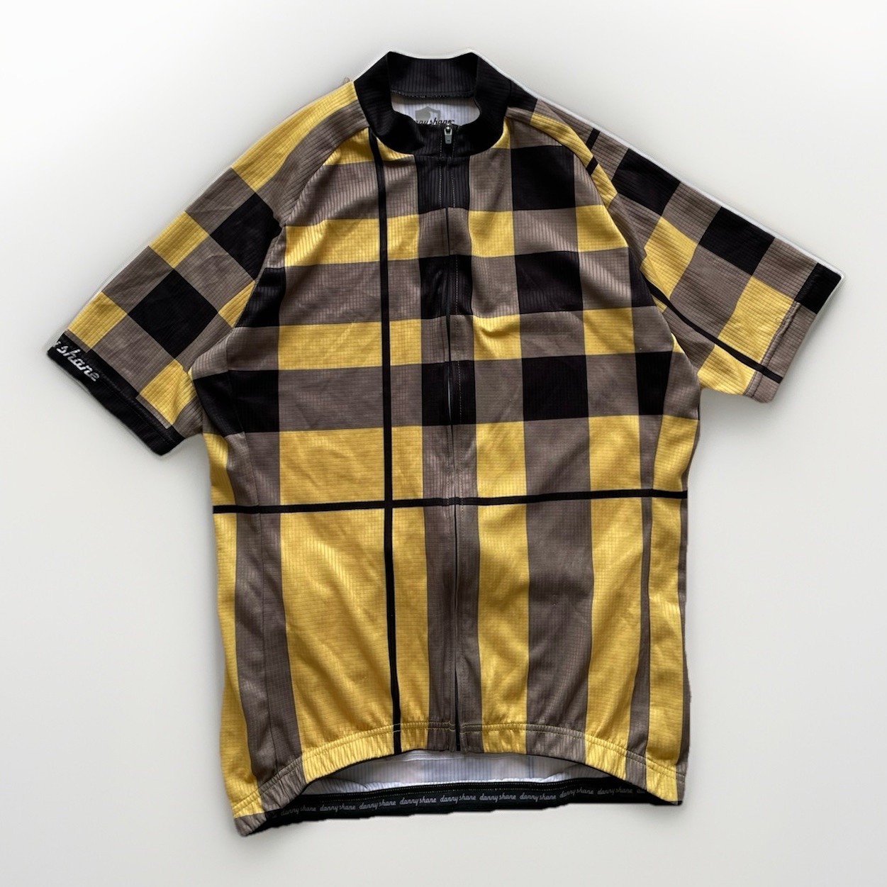 DannyShane Performance Cycling Jersey Men’s Small Yellow Plaid Charlie Brown