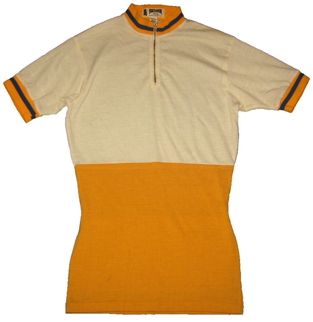 LN VtG 80s KUCHARICK Cycling Long Jersey White/Gold Wool Blend Back Pockets S-M