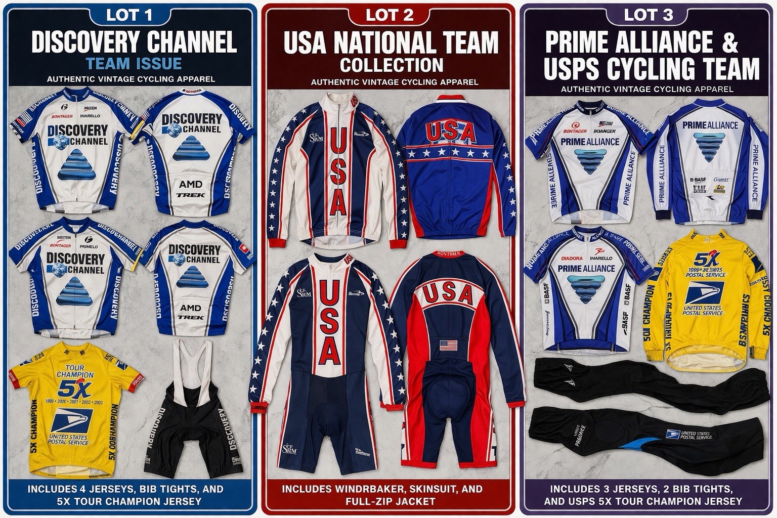 Authentic Vintage Pro Cycling Team Issue Lot Discovery USPS USA Prime Alliance