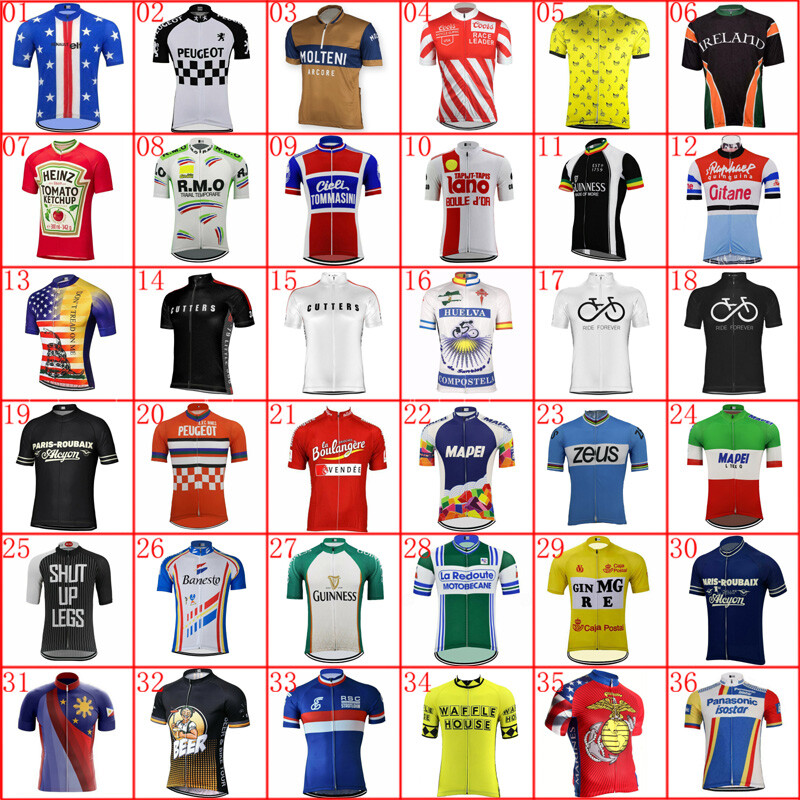 Multi Classic Men Retro Team Cycling Jersey Breathable Racing Shirt Bicycle Tops