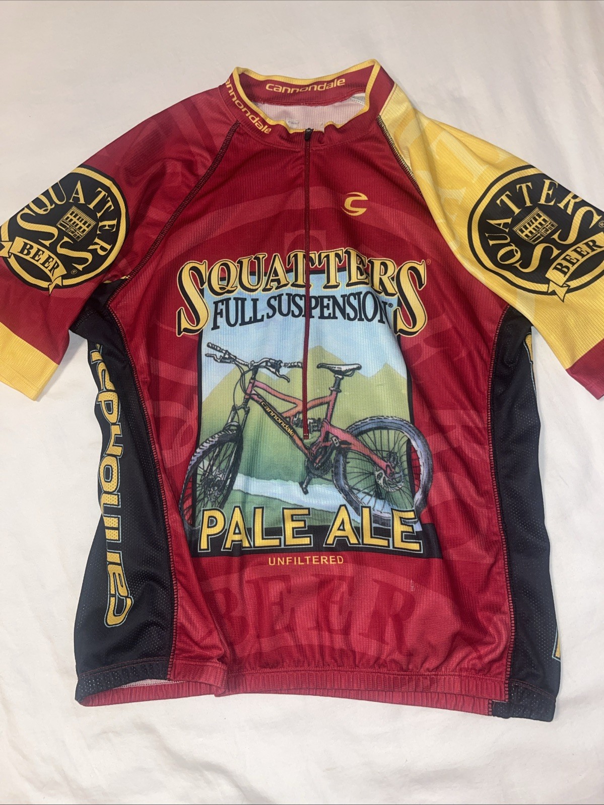 Cannondale Bicycling Jersey XL Squatters Beer 3/4 Zip Elastic Waist Rear Pockets