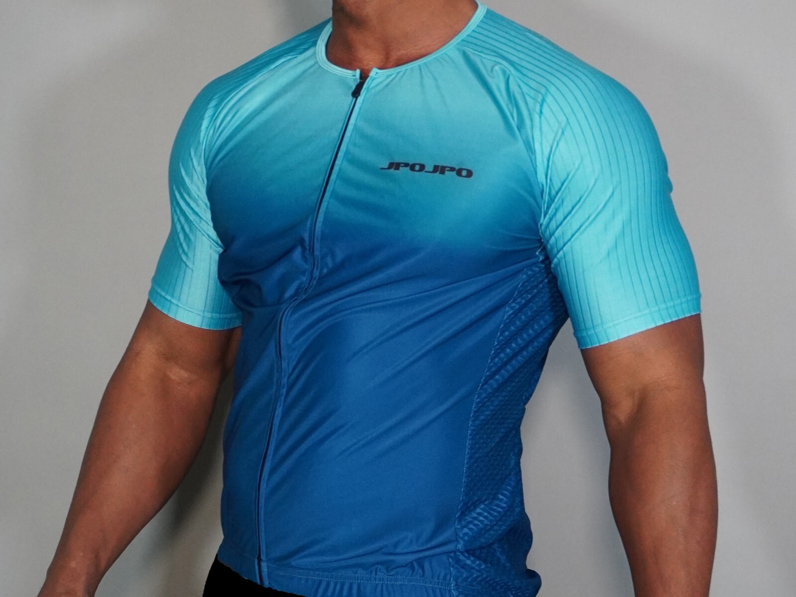 MEN’S OMBRE BLUE ZIP NECK CYCLING SHIRT XL