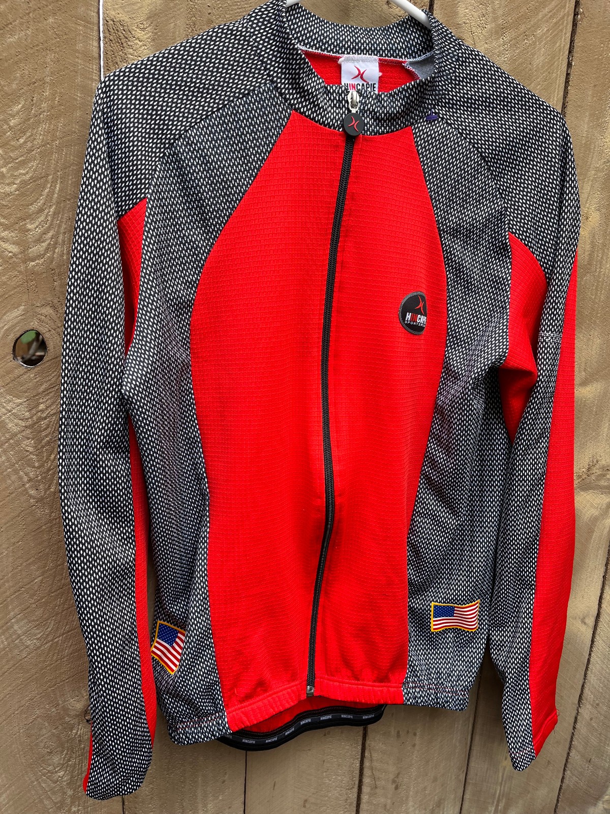 Hincapie Sportswear Cycling Jersey Red/Black/White Long Sleeve Full Men’s Sz L