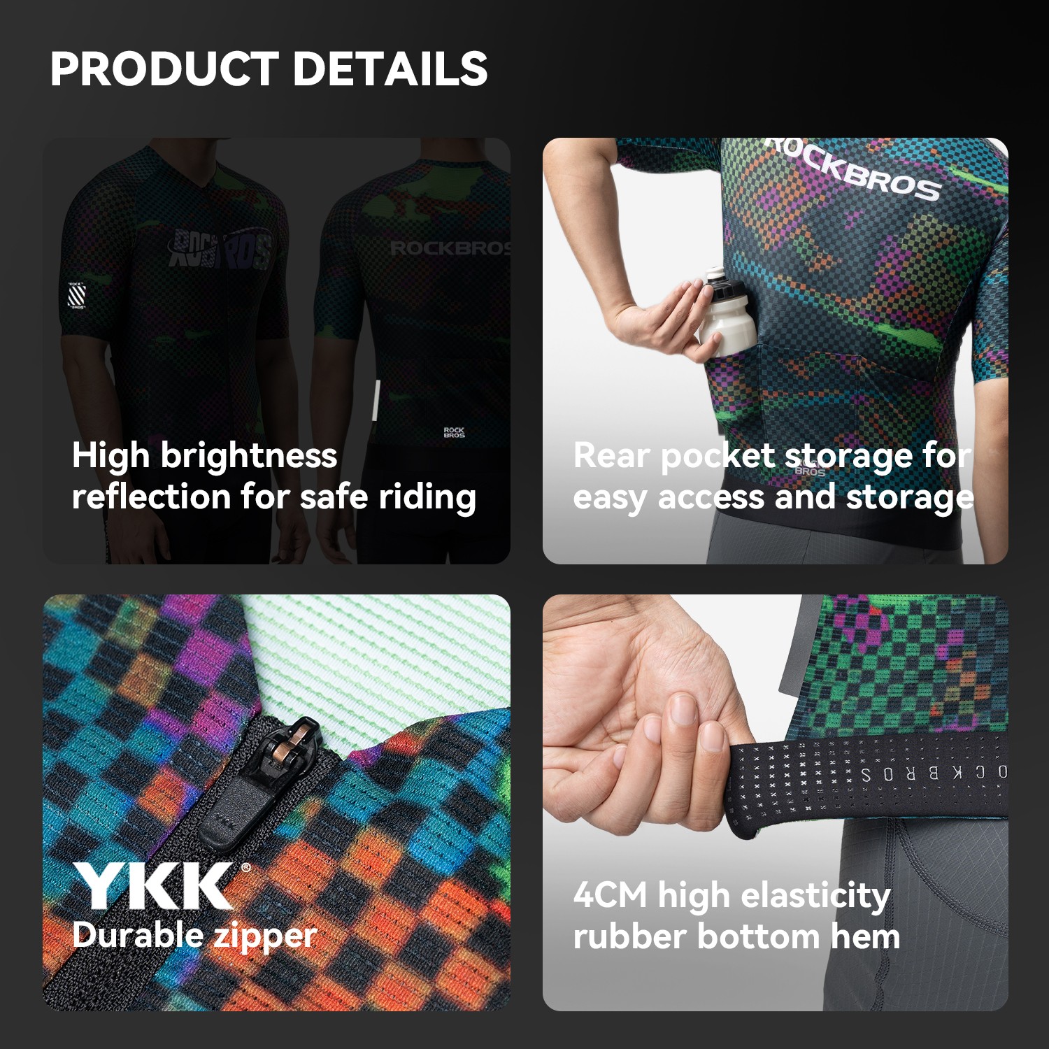 ROCKBROS Men’s Short Sleeve Cycling Jersey Pixel Print Breathable Quick Dry