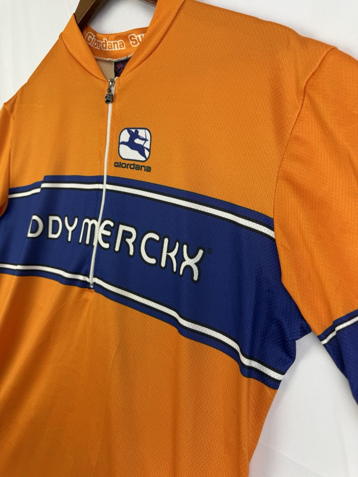 Vtg Giordana Eddy Merckx Cycling Jersey Orange Blue Photo Back Print Italy Sz. L