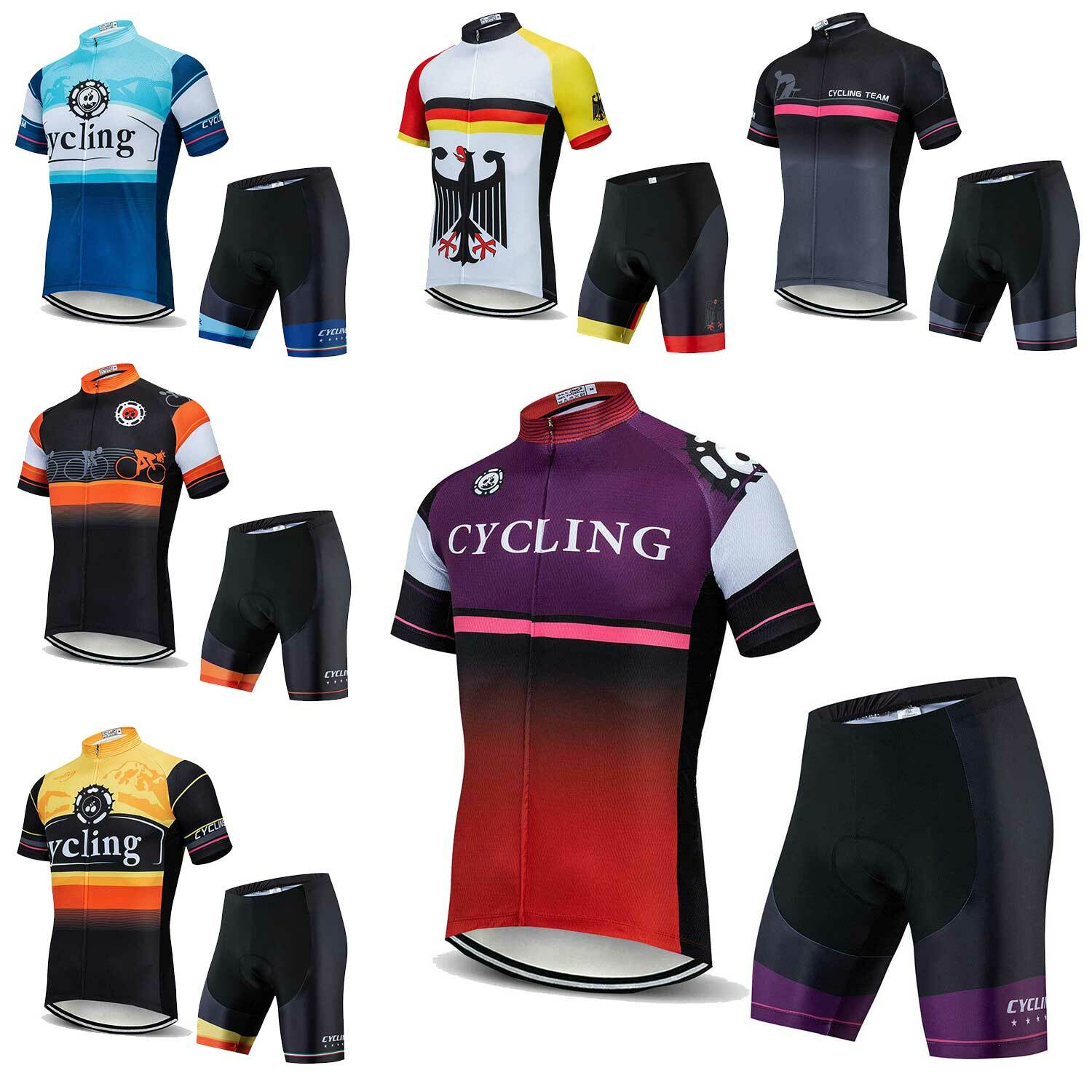 Team Cycling Jersey and Padded Shorts Men’s Short Sleeve Road Bike Clothing Kit