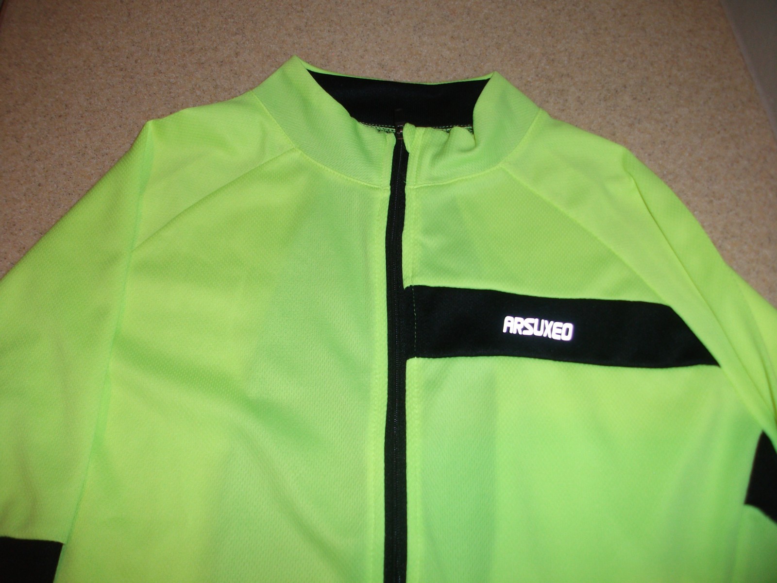 Arsuxeo Men’s Cycling Jersey Hi-Vis Neon Yellow Full Zip Size Medium Zip Pocket