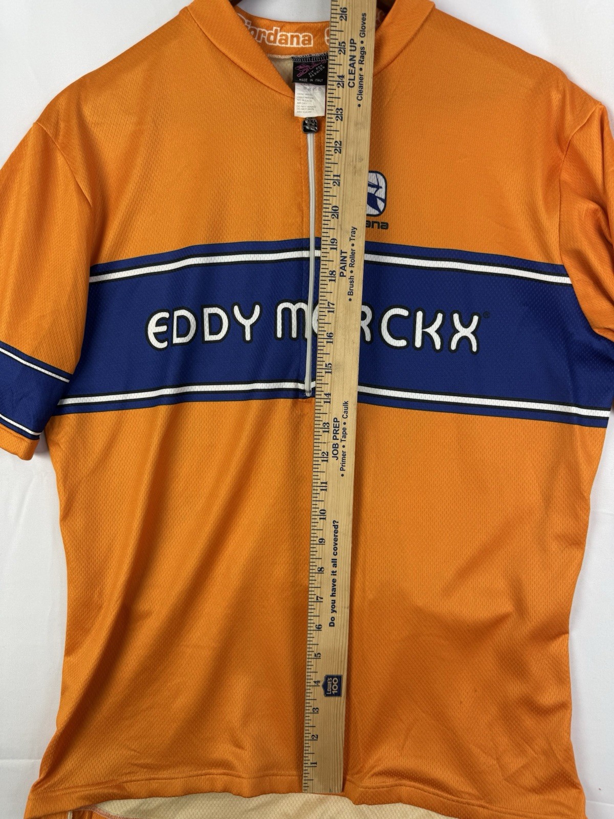Vtg Giordana Eddy Merckx Cycling Jersey Orange Blue Photo Back Print Italy Sz. L