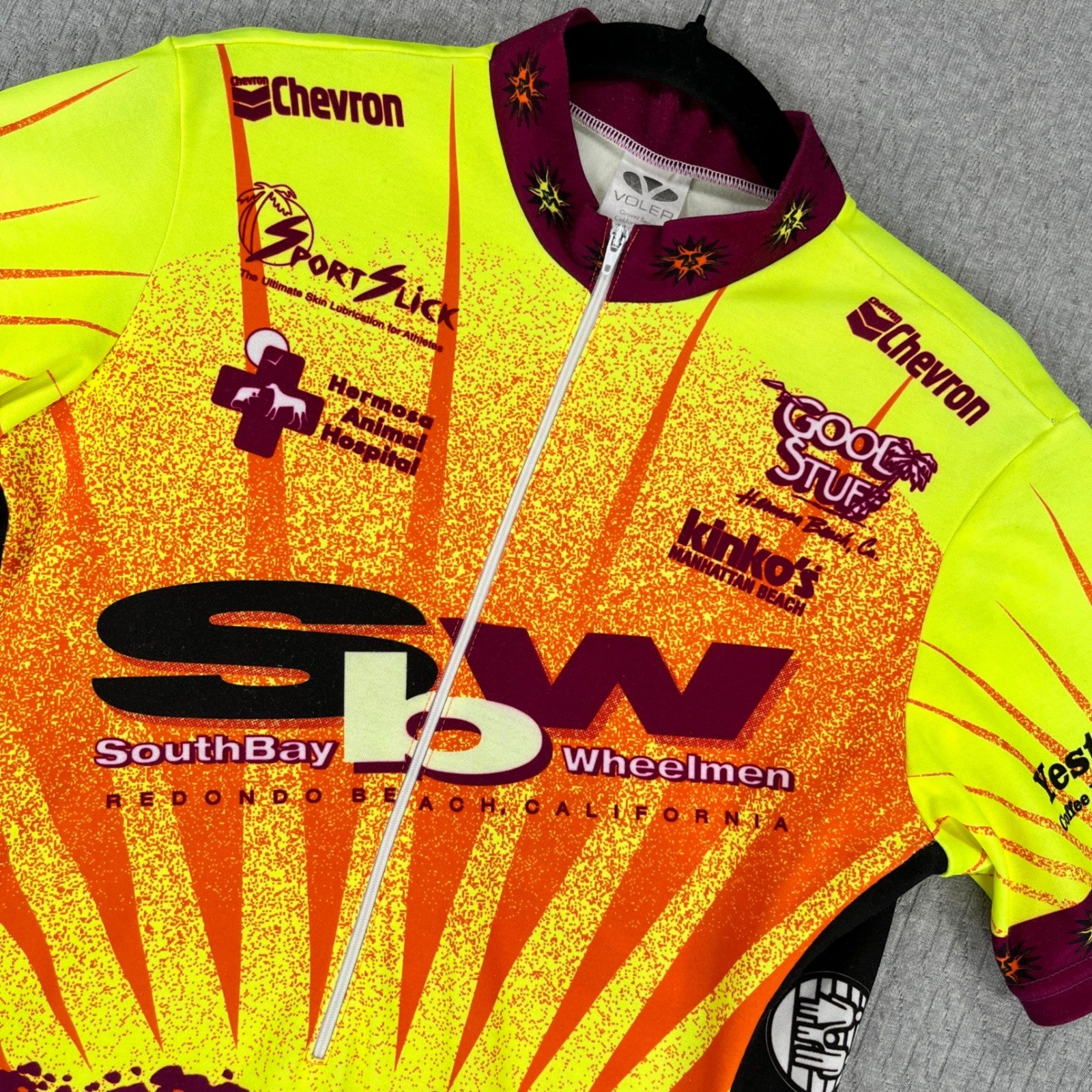 Voler Cycling Racing Jersey Mens M Yellow Chevron Kinko’s California Sunburst