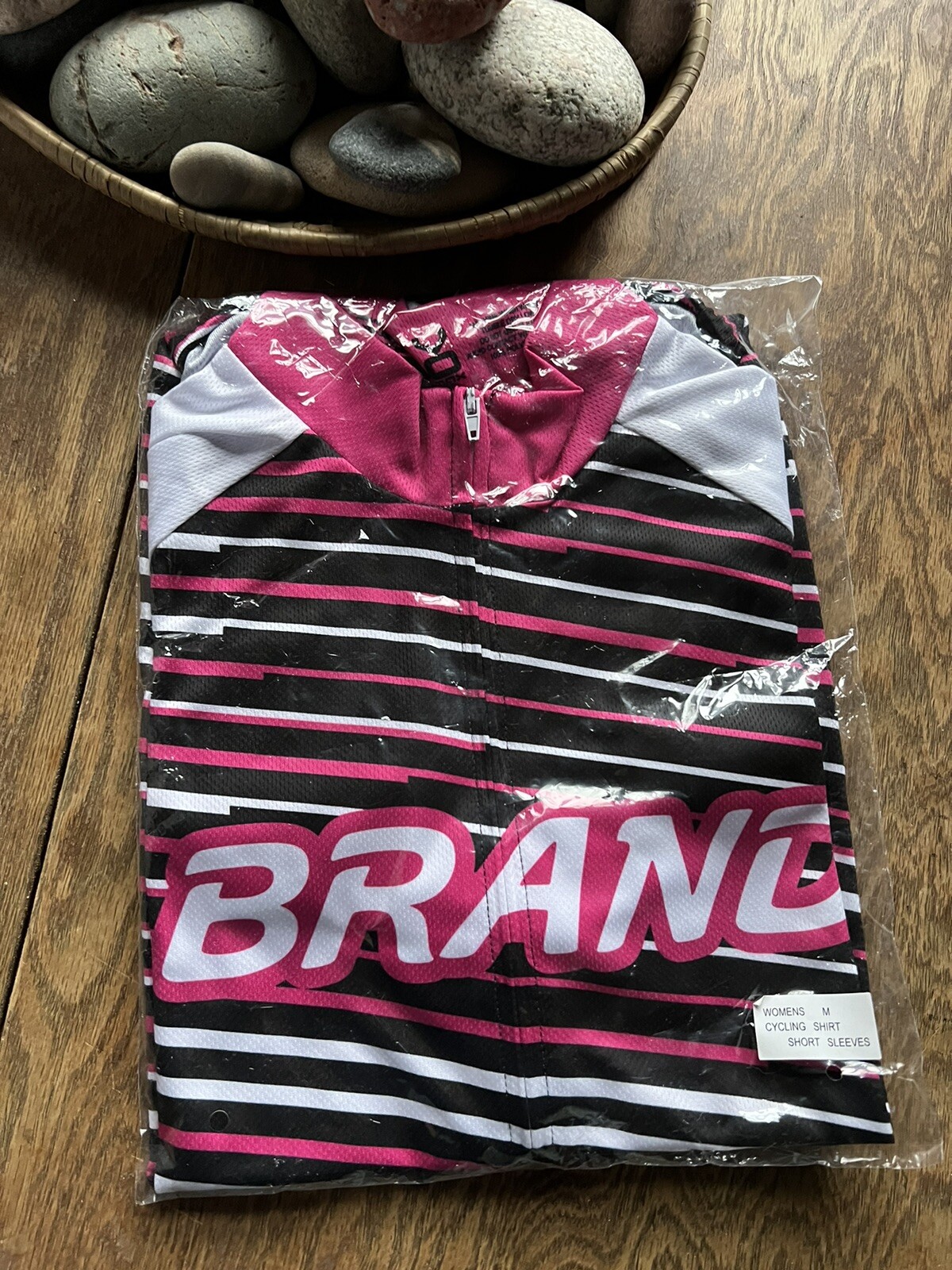 NEW: cycling jersey – Pink/black/white Striped Women’s MEDIUM VOMAX Full Zip
