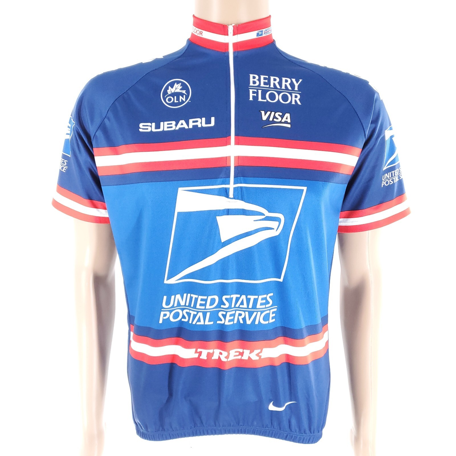 Nike Men Cycling Jersey USPS Post Office Trek Barry Floor Blue White Size L