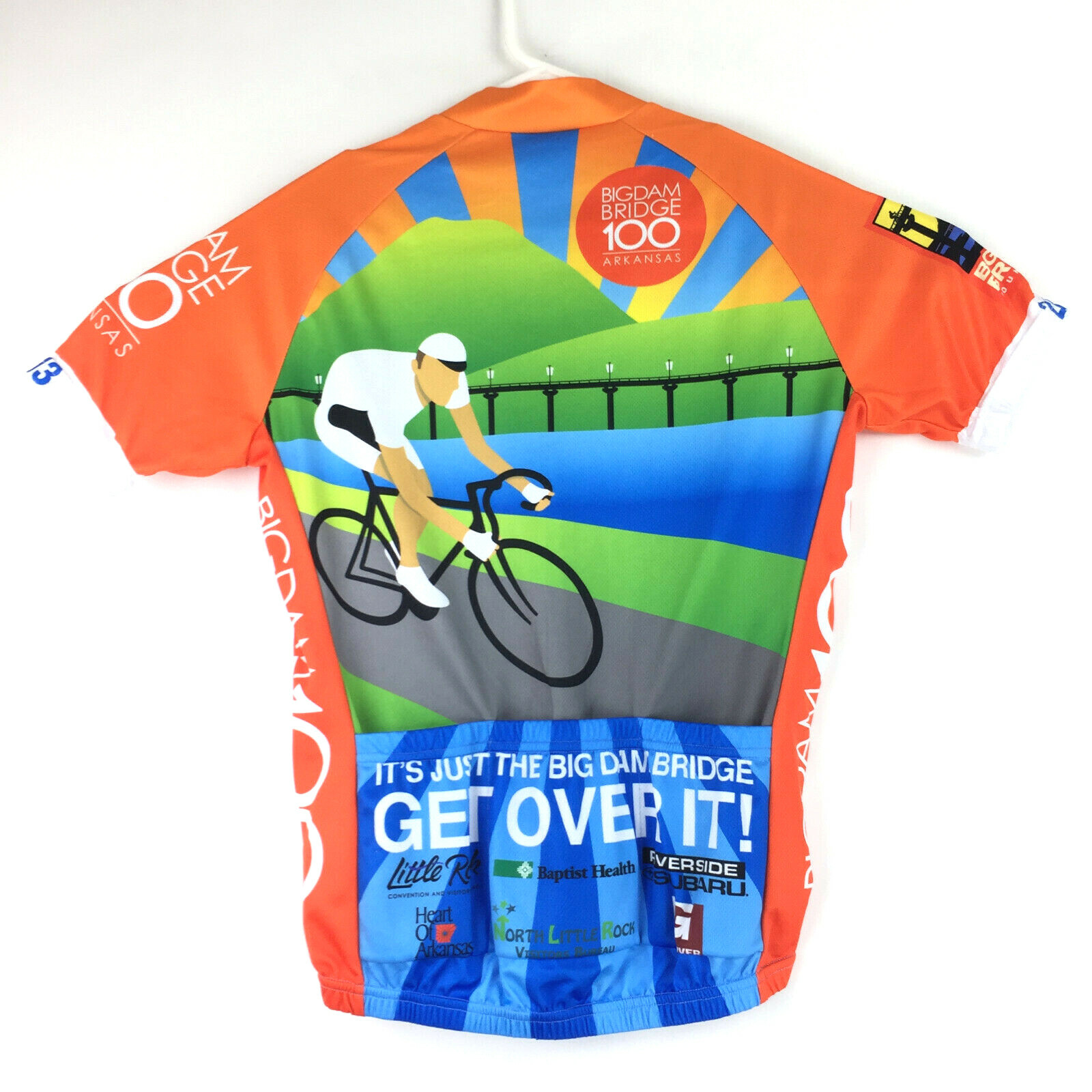 Little Rock Big Dam Bridge 2013 XS (36 in Chest) Orange 3/4 Zip Cycling Jersey