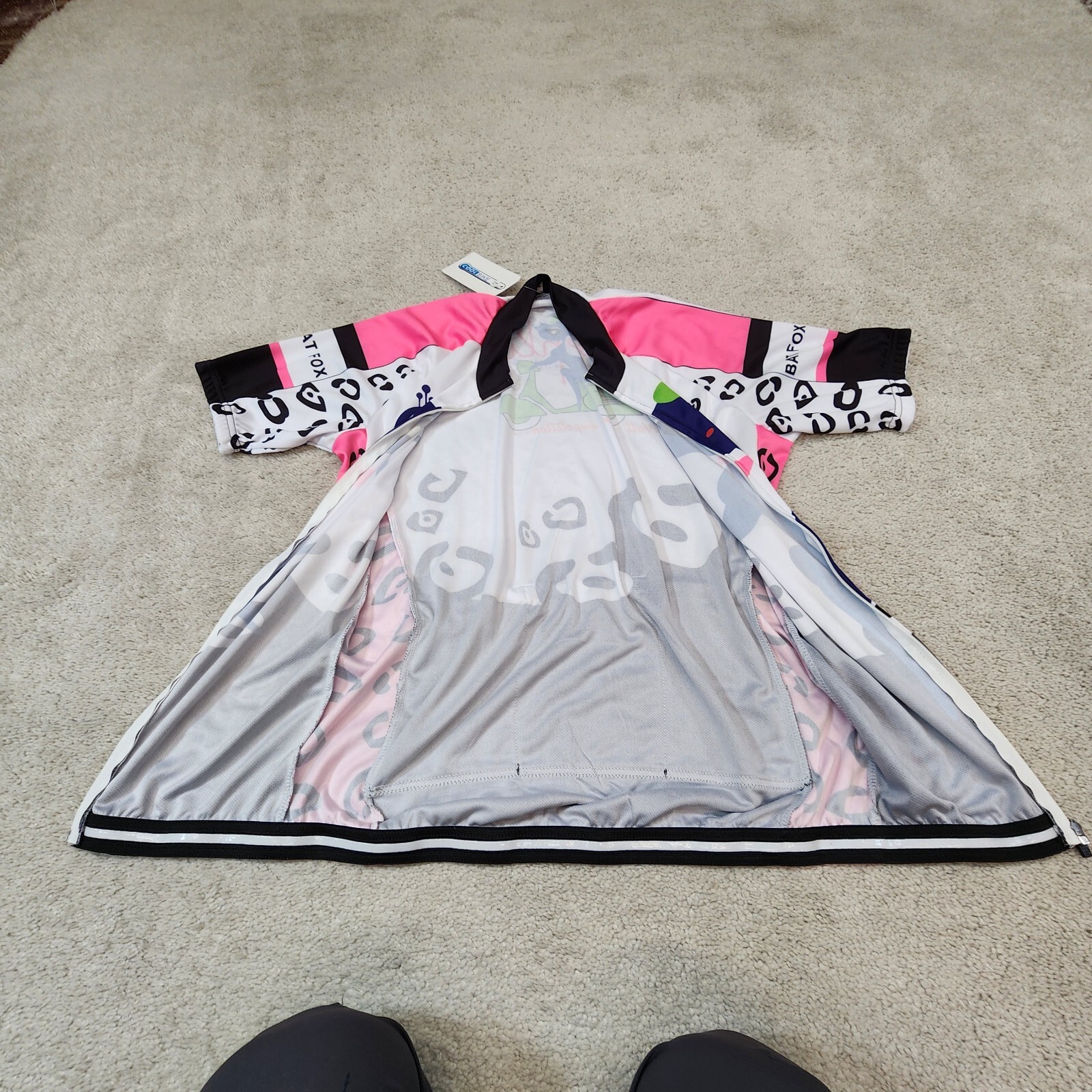 French Cat Riding Moped Full Zipper Cycling Jersey Adult Large NEW