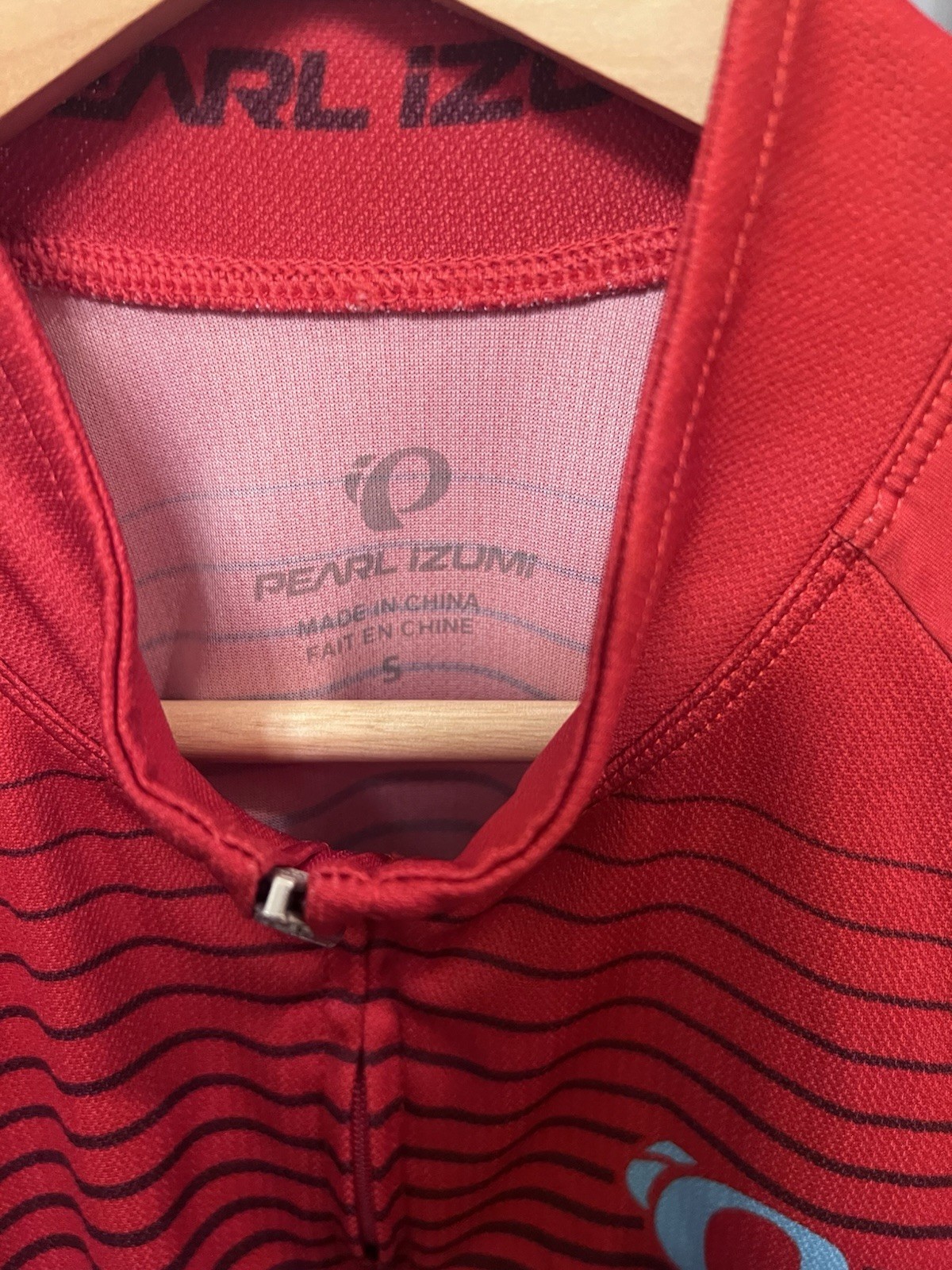 Pearl Izumi Men’s Striped Half Zip Cycling Jersey Pockets Mock Neck S Red
