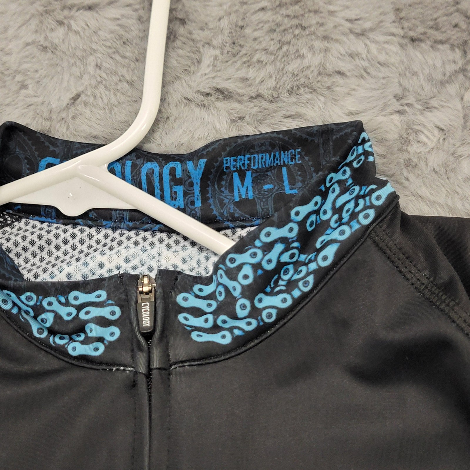 Cycology Performance Cycling Jersey Mens M-L Blue Full Zip Bike Graphic Shirt