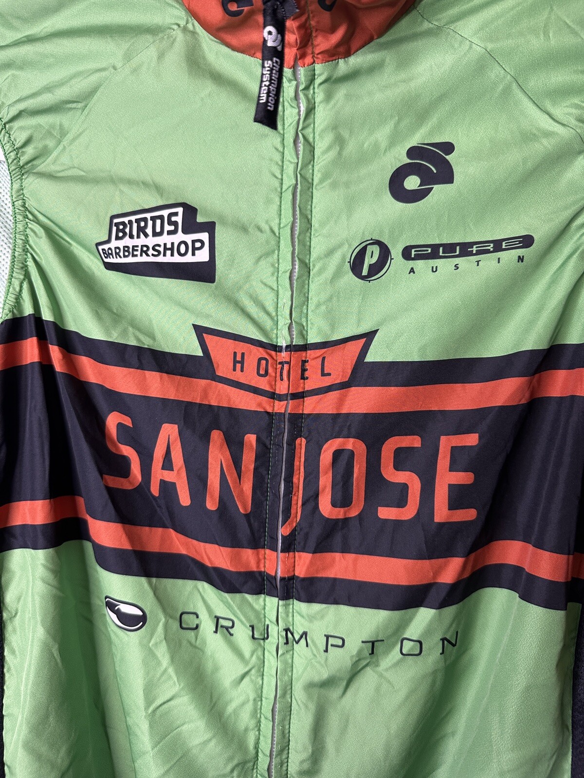 San Jose Cycling Light Vest Jersey Green Orange Full Zip Lightweight Mens Small