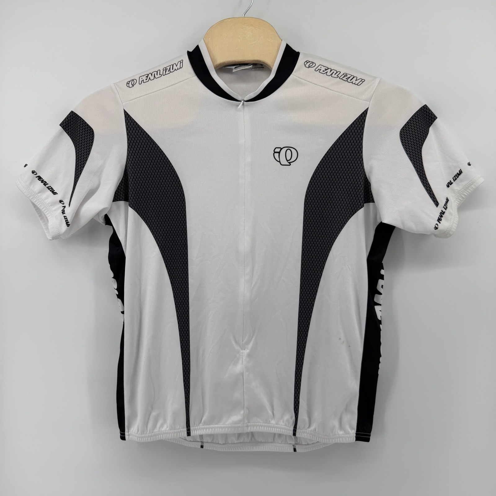 Pearl Izumi Cycling Jersey Mens XL White Black Mesh Panel Short Sleeve Zip Top