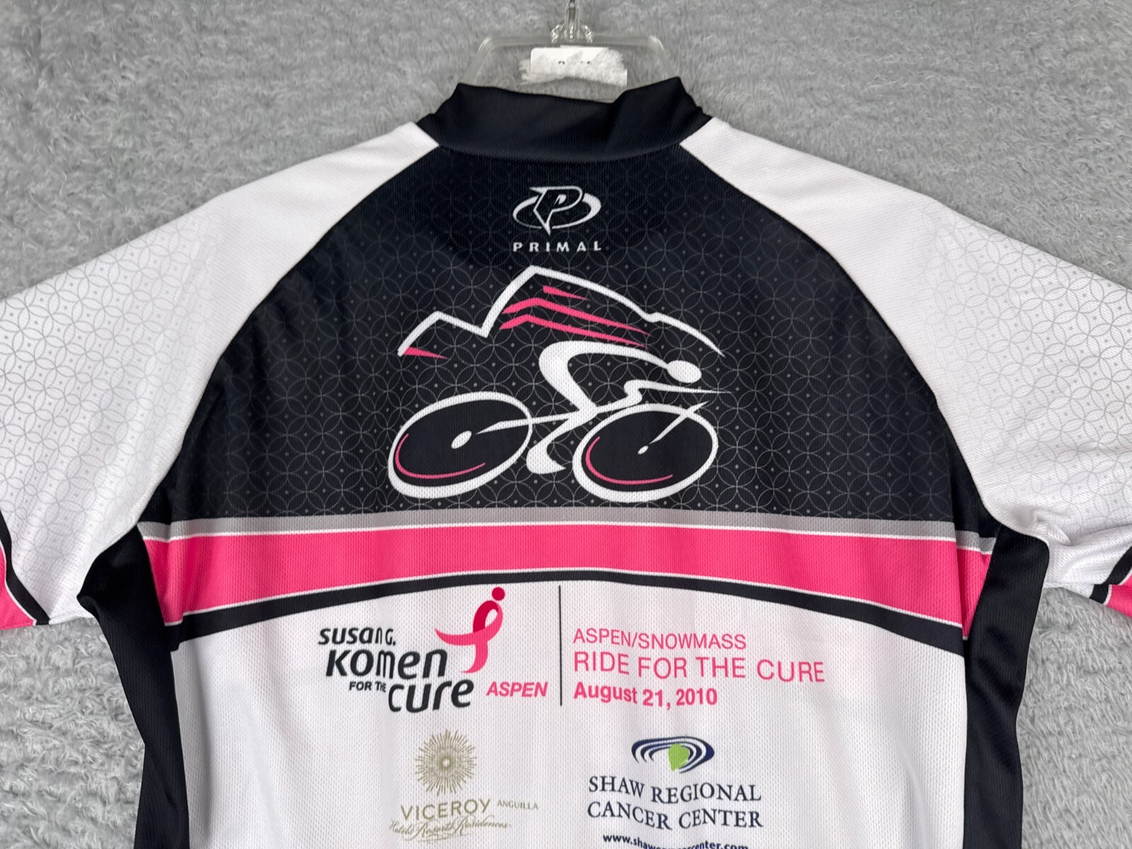 Primal Cycling Jersey Women Medium White Black Pink Ribbon Komen Aspen Snowmass