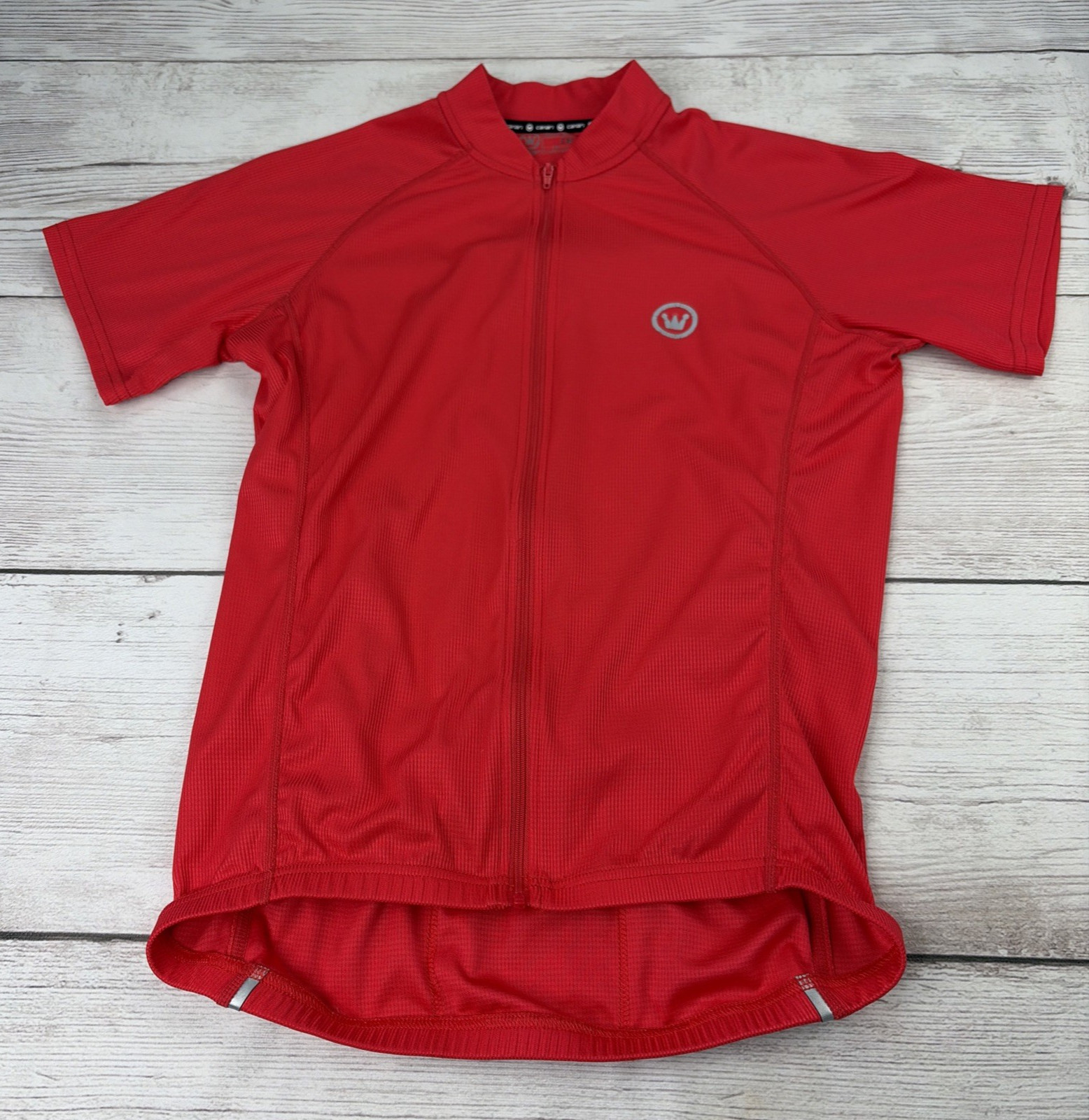 Canari Men’s Small Cyclewear Cycling Jersey Red Back Pouches Reflective Full Zip