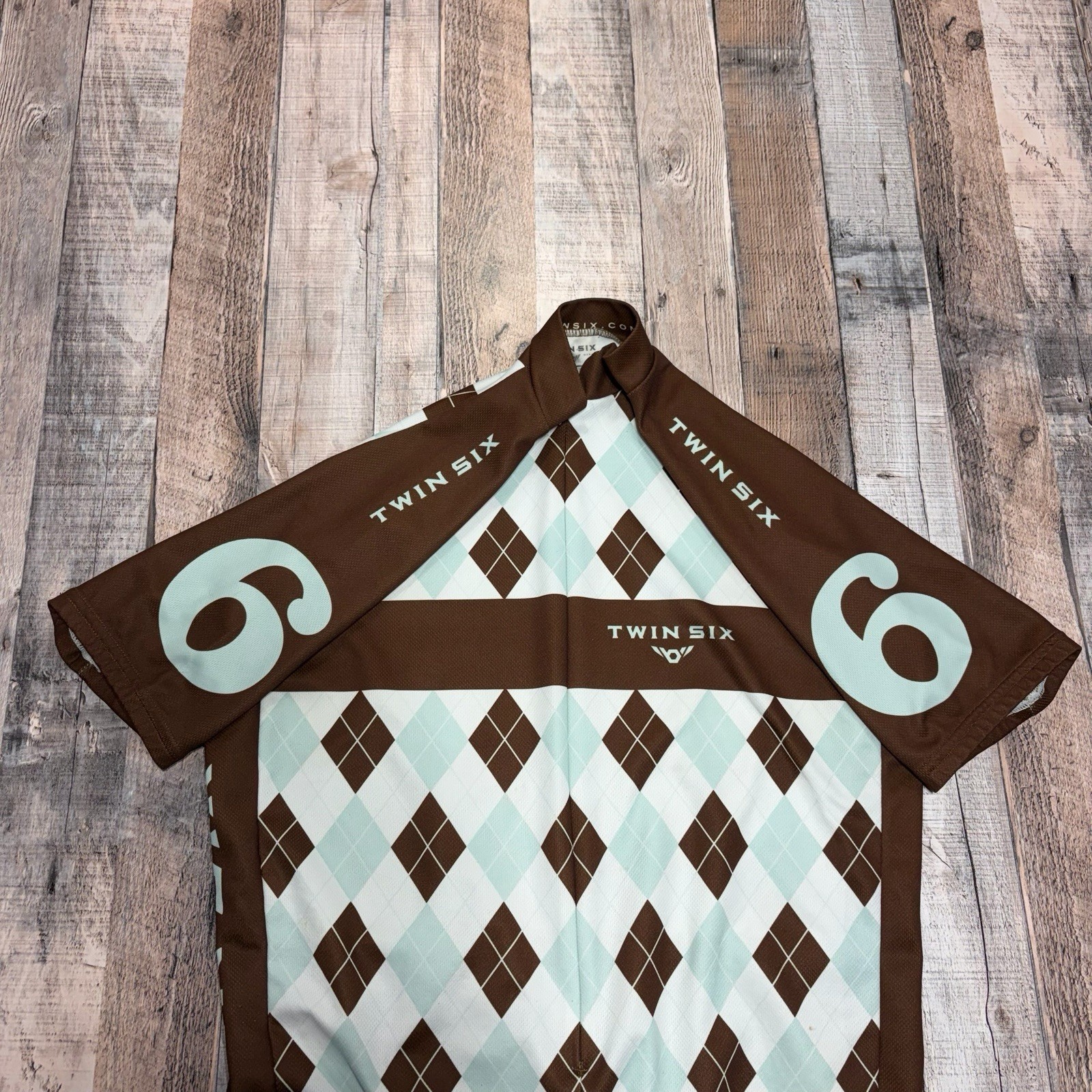 Twin Six Argyle Full Zip L Short Sleeve Cycling Jersey Brown Performance