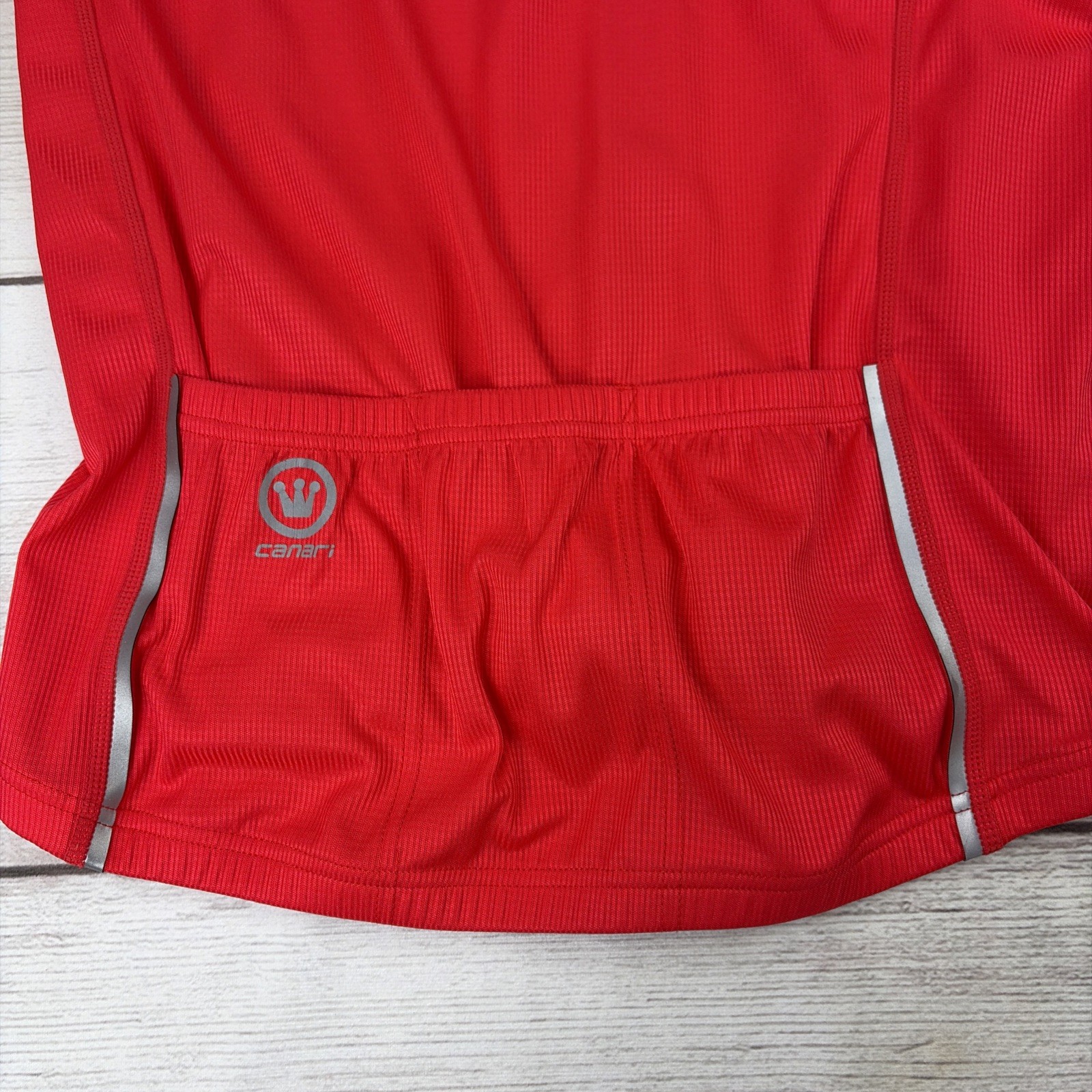 Canari Men’s Small Cyclewear Cycling Jersey Red Back Pouches Reflective Full Zip