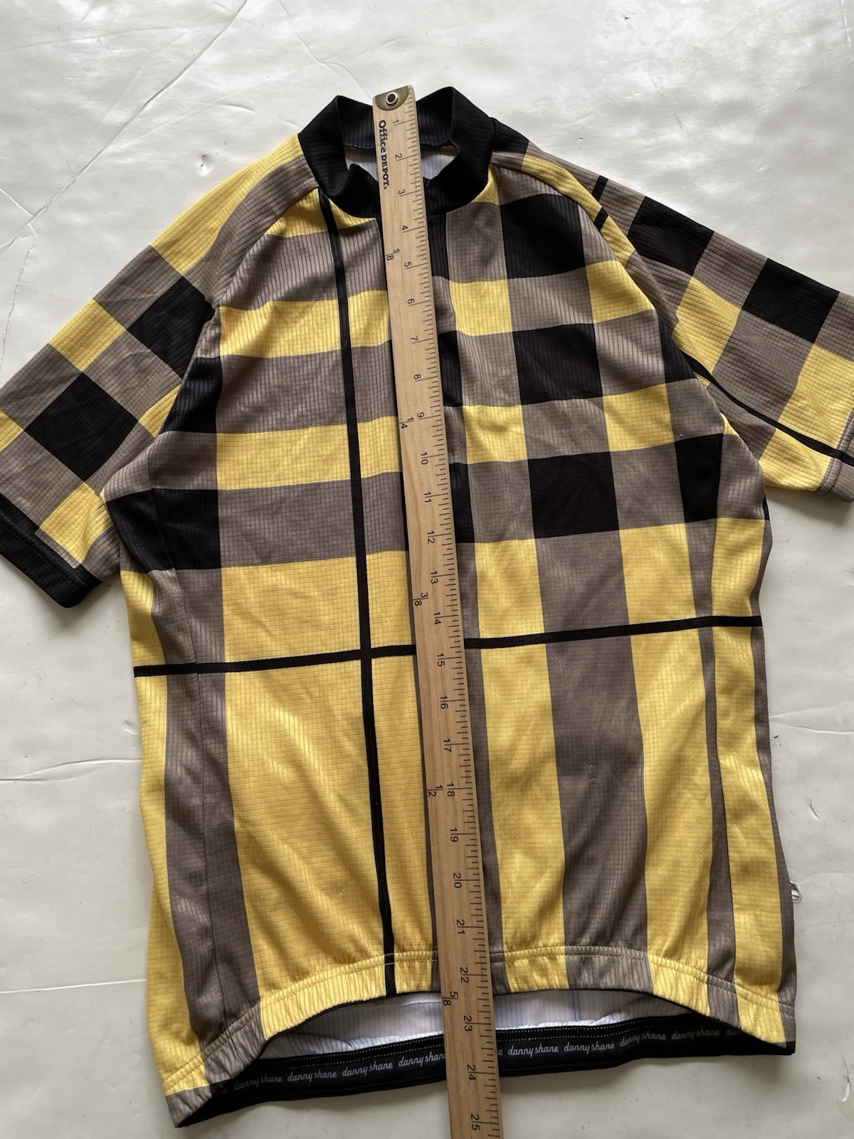DannyShane Performance Cycling Jersey Men’s Small Yellow Plaid Charlie Brown