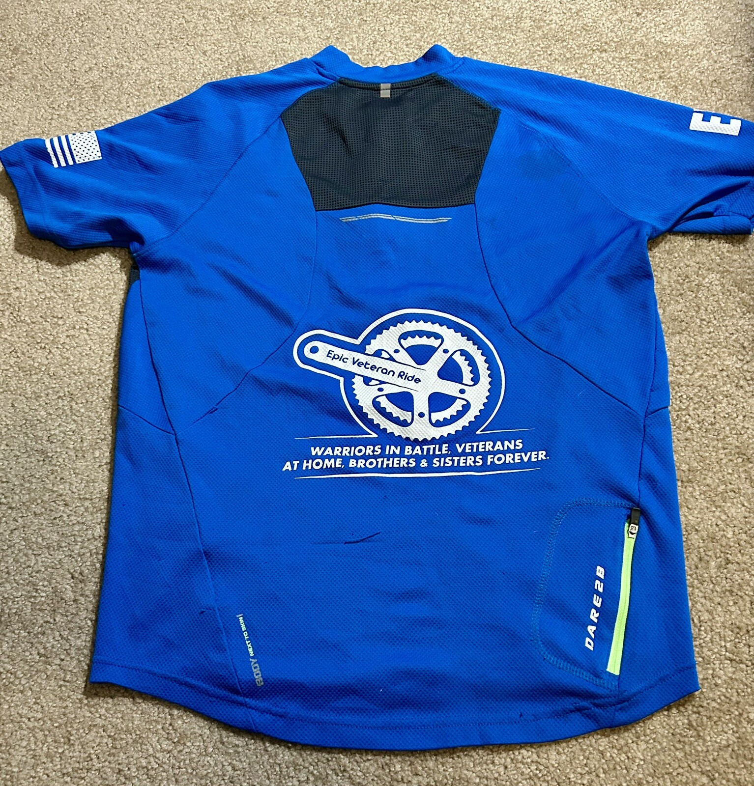 Dare2b Bicycling Jersey Blue Epic Veteran Ride Official Shirt Sz S/M Used NGC
