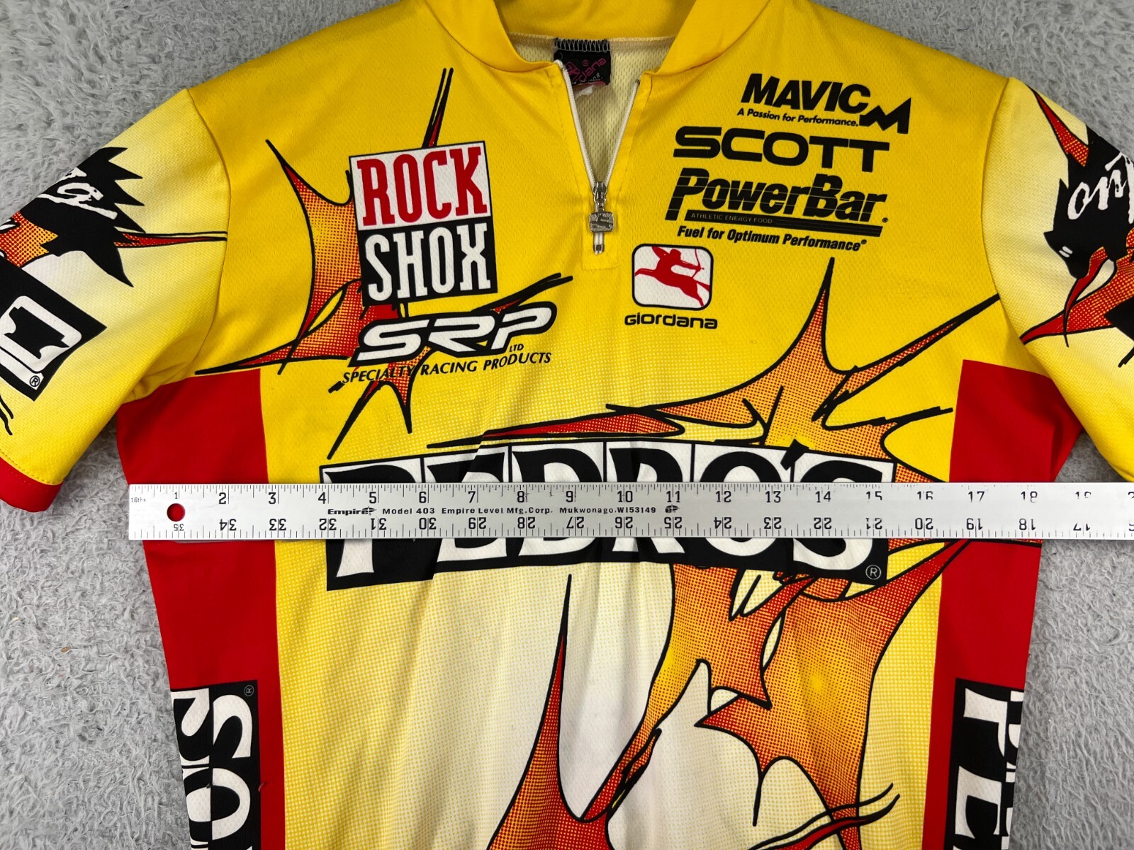 Girodana Cycling Jersey Adult Medium Yellow Red 1/4 Zip Rear Pockets 100% Poly