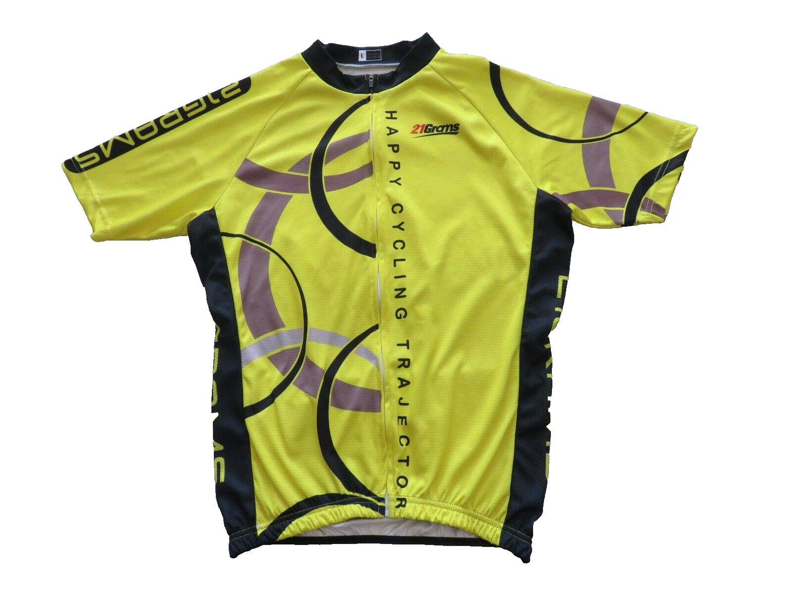 21 Grams Happy Cycling Trajector Jersey Biking Yellow Full Front Zipper Adult L