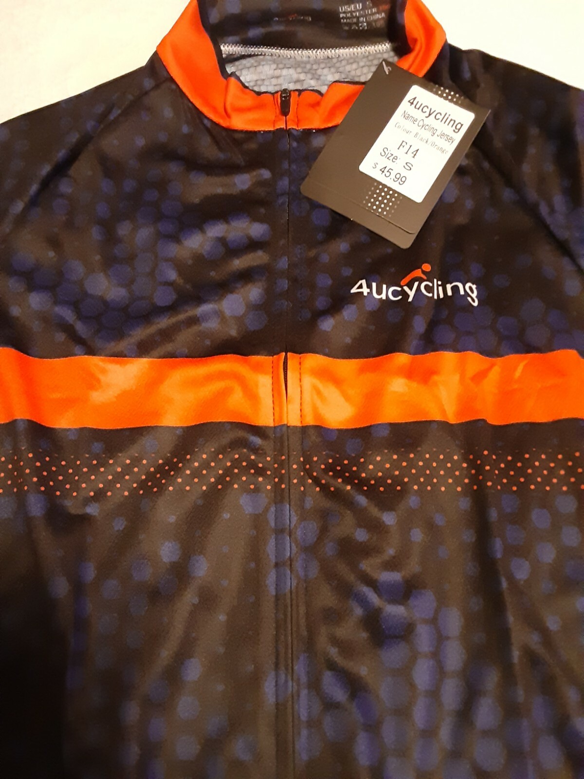 * NEW – 4Ucycling Cycle Jersey Size S Black With Orange & Blue Design 3 Pouches