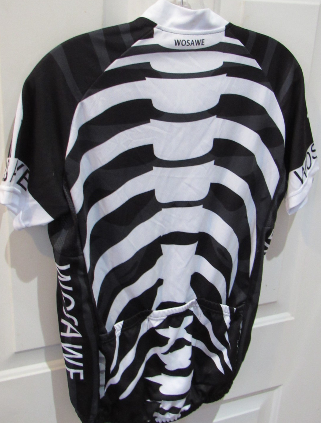 NWT Wosawe Cycling Jersey Men’s Medium Black & White Skeleton Ribs Full Zipper
