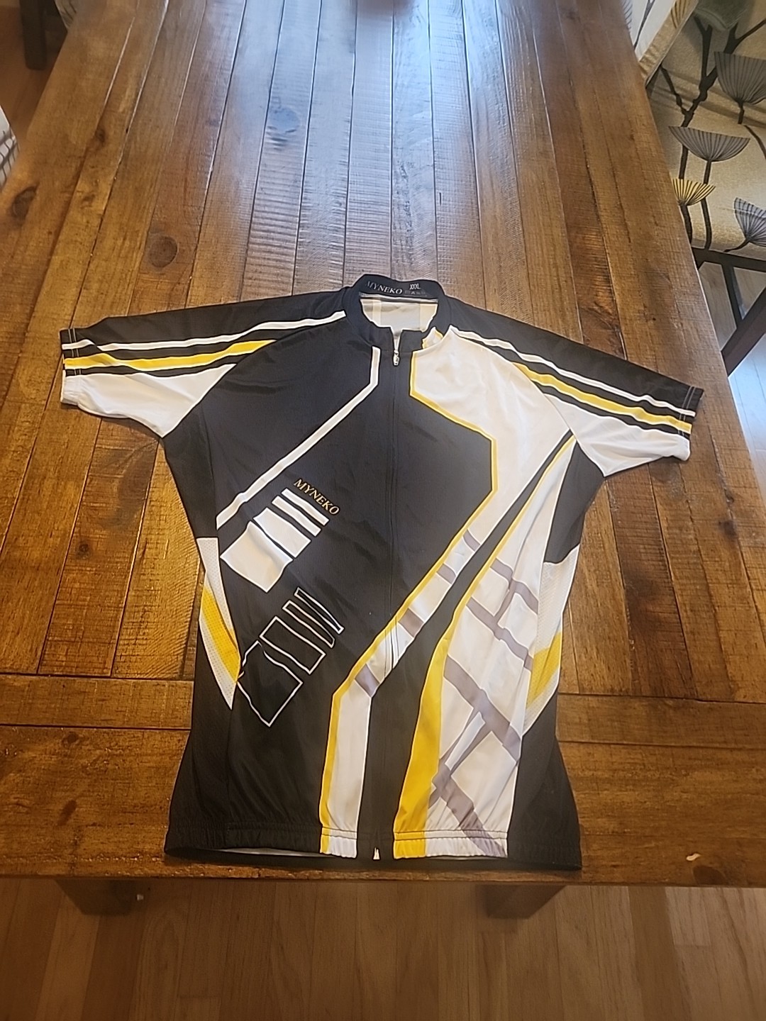 Myneko Bicycle Jersey Mens XXXL 100% Polyester Full Zip Black/White/Yellow