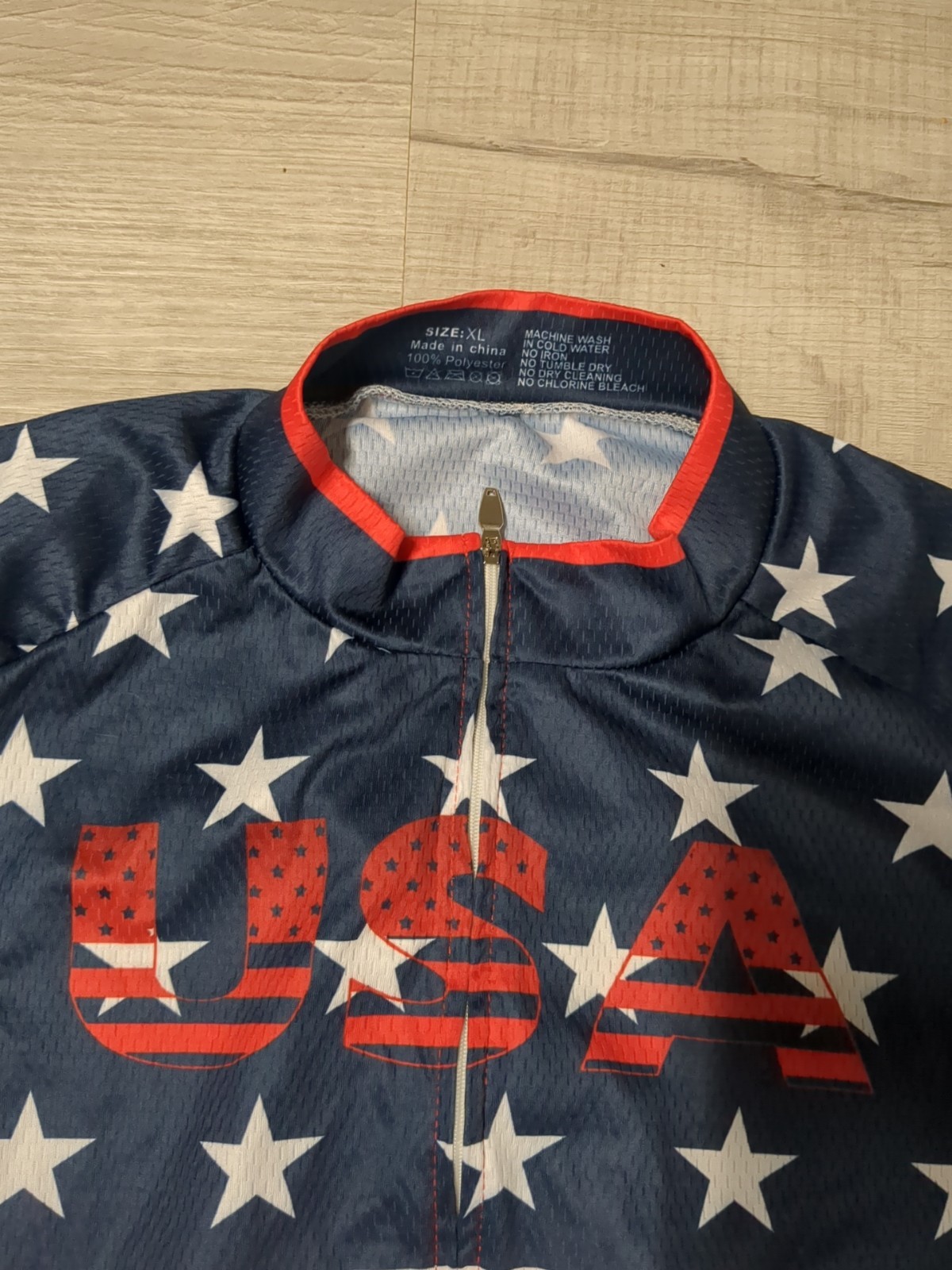 Teleyi USA Sports Cycling Shirt & Shorts American Flag Full Zip Back Pockets XL