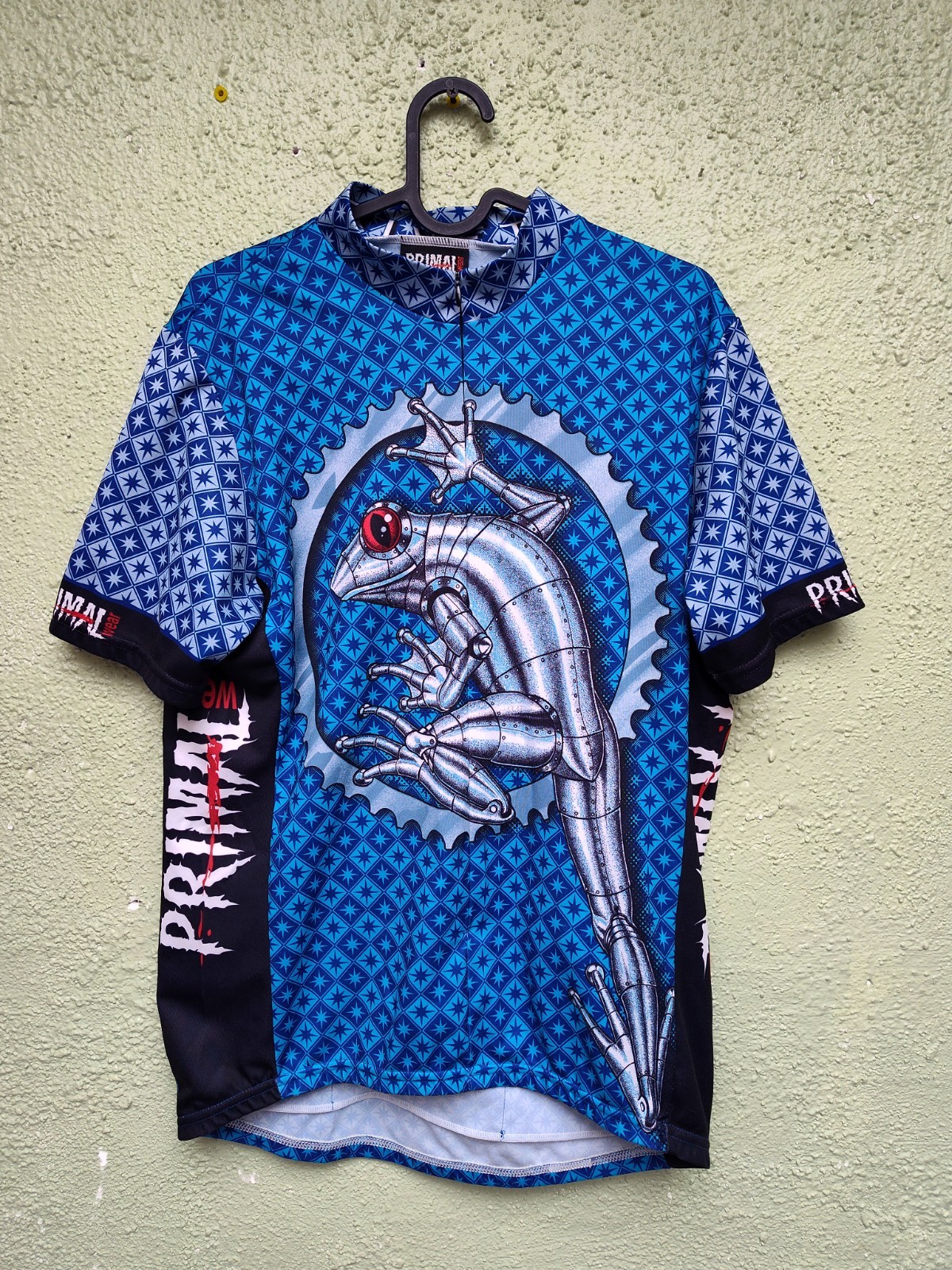 Primal Cycling Jersey Men L Blue 3/4 Zip Coolmax Frog Made USA Bike