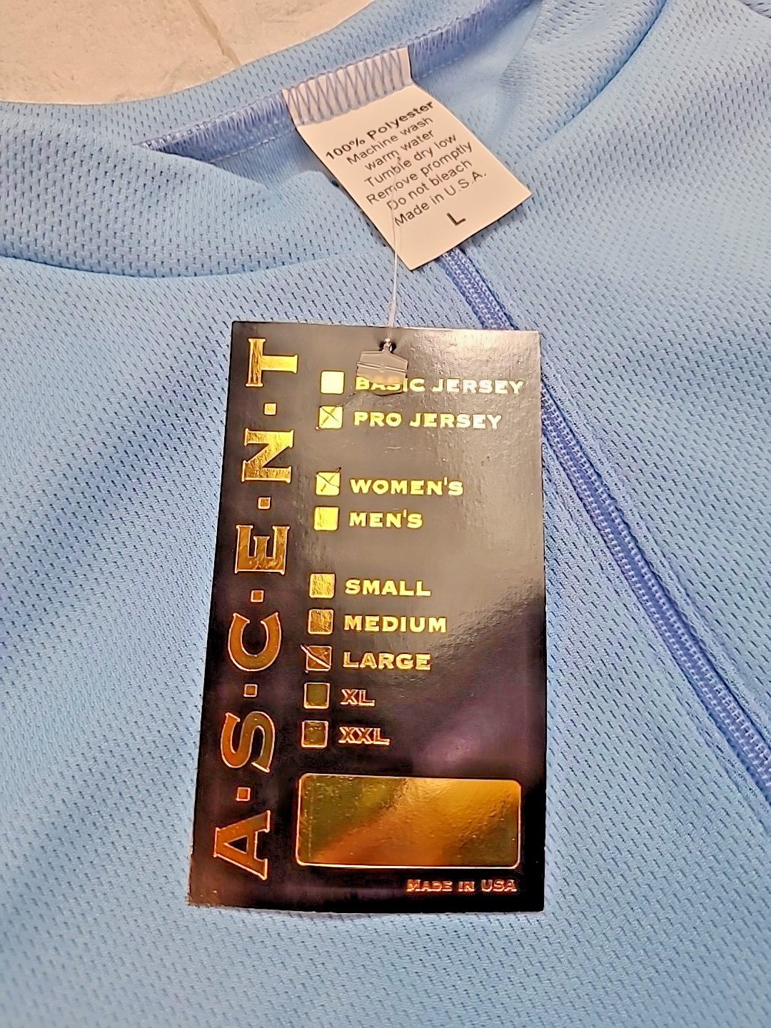 ASCENT Women’s Pro Short Sleeve Cycling Jersey-L-LT Blue-3 Pockets-Front Zipper