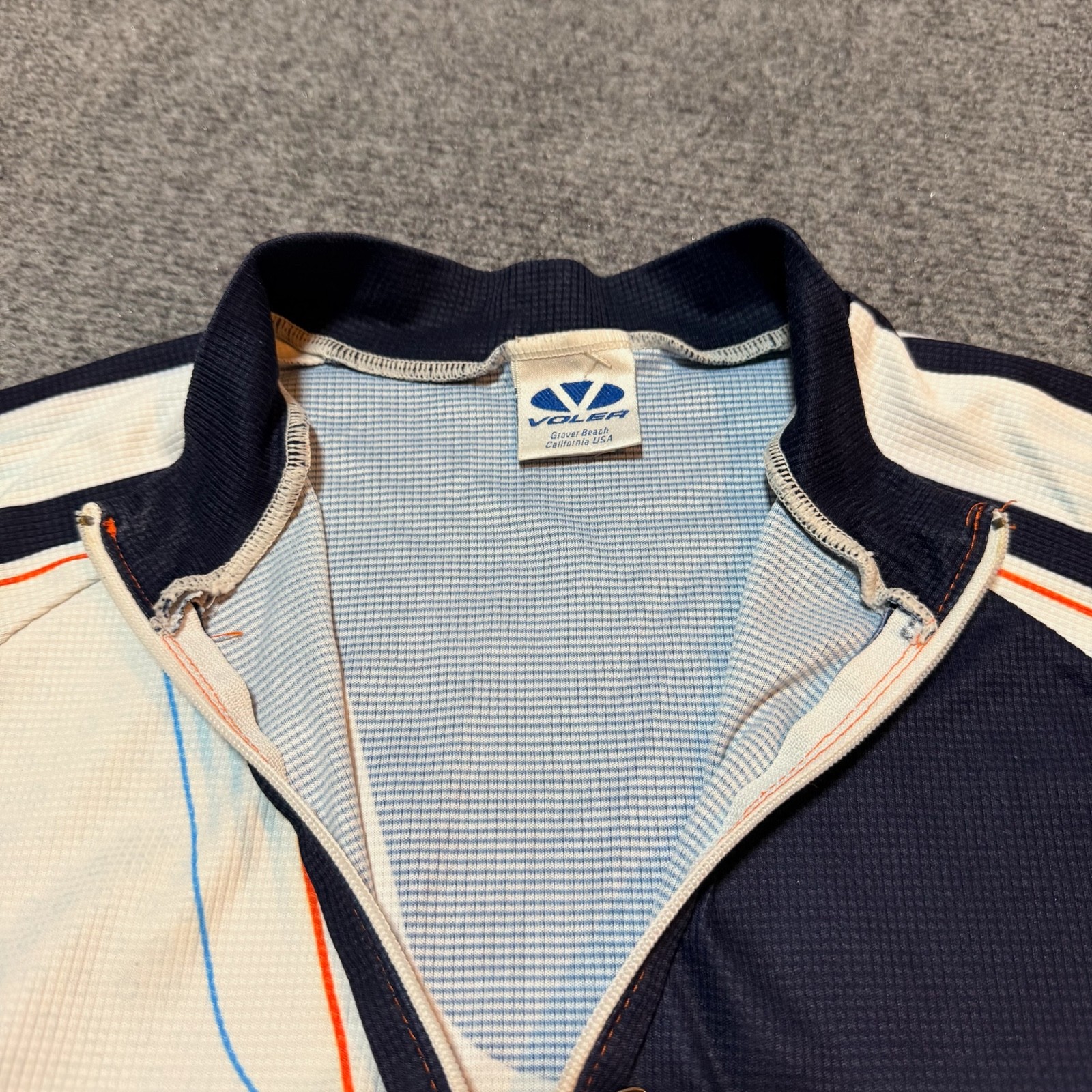 Voler Shirt Mens XXL Blue Mock Neck Full Zip Cycling Jersey Race Raglan Made USA