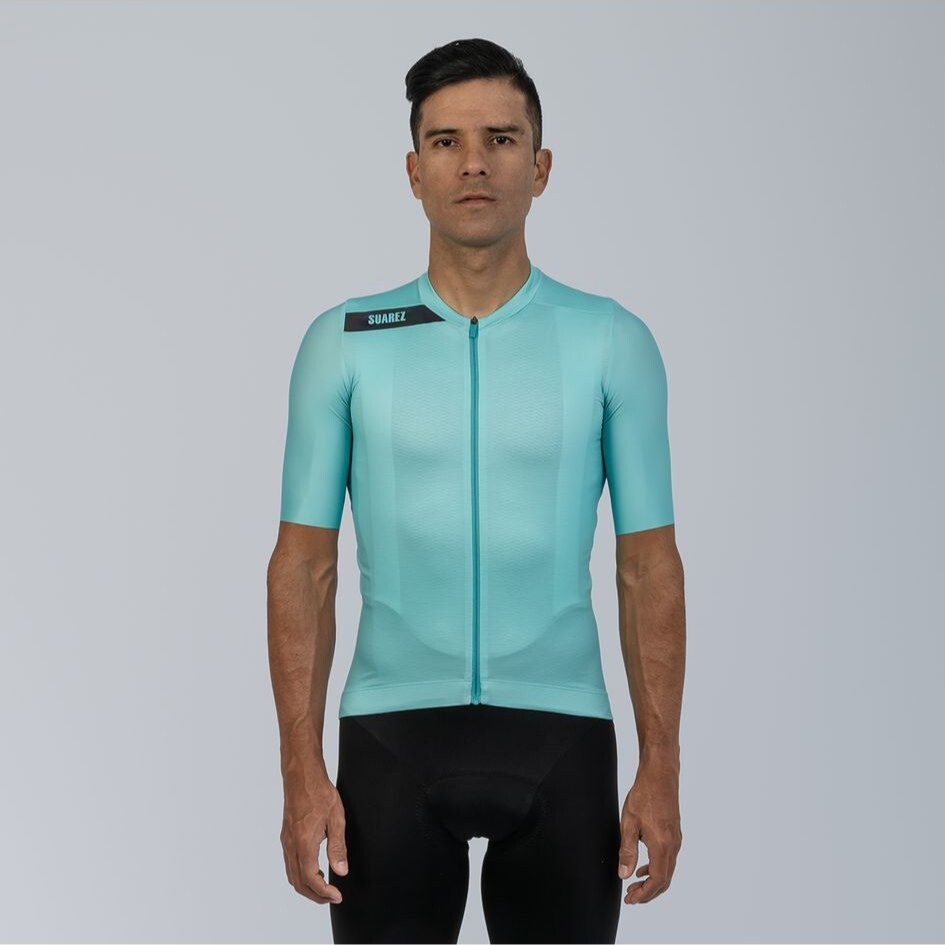 2025 Men’s Avant Solid Cream Turquoise Short Sleeve Cycling Jersey by Suarez