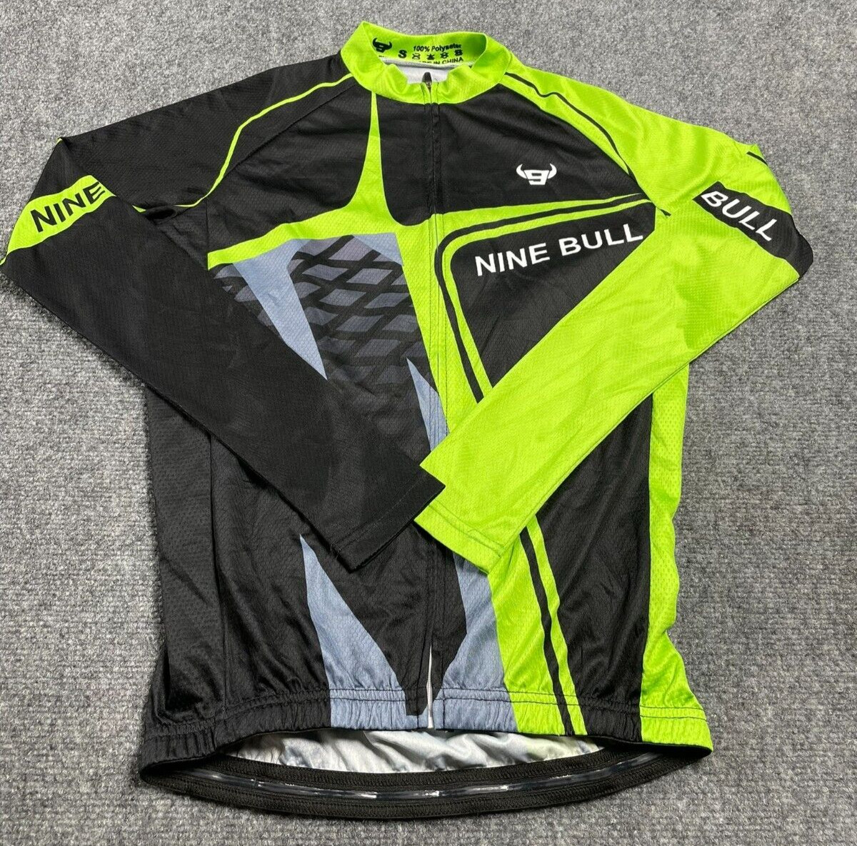 Nine Bulls Men’s Black/Green Elastic Waist Back Pockets Bicycle Jersey Size S