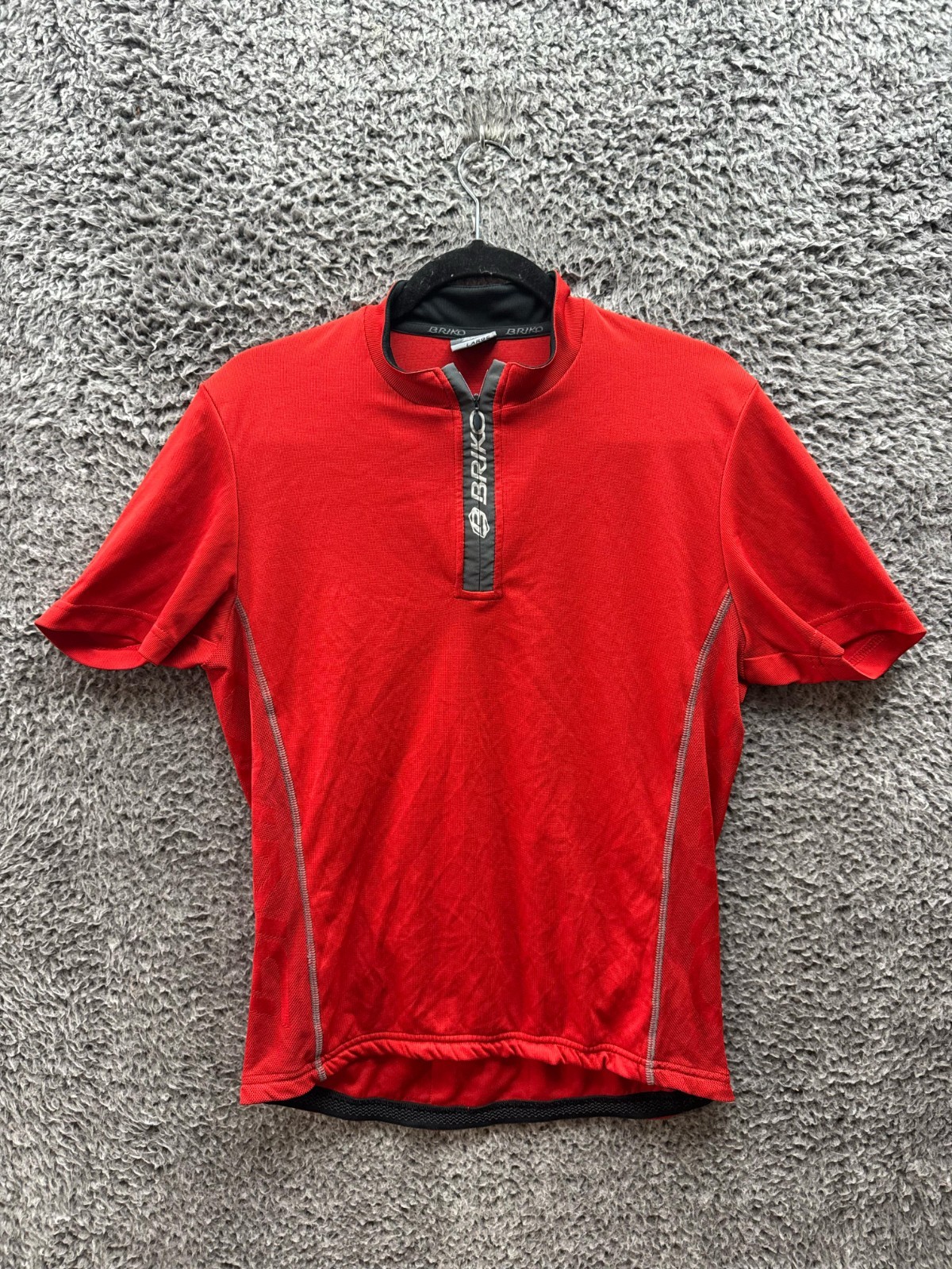 Briko High Neck Quarter Zip Classic Short Sleeve Cycling Jersey Red Mens Size L