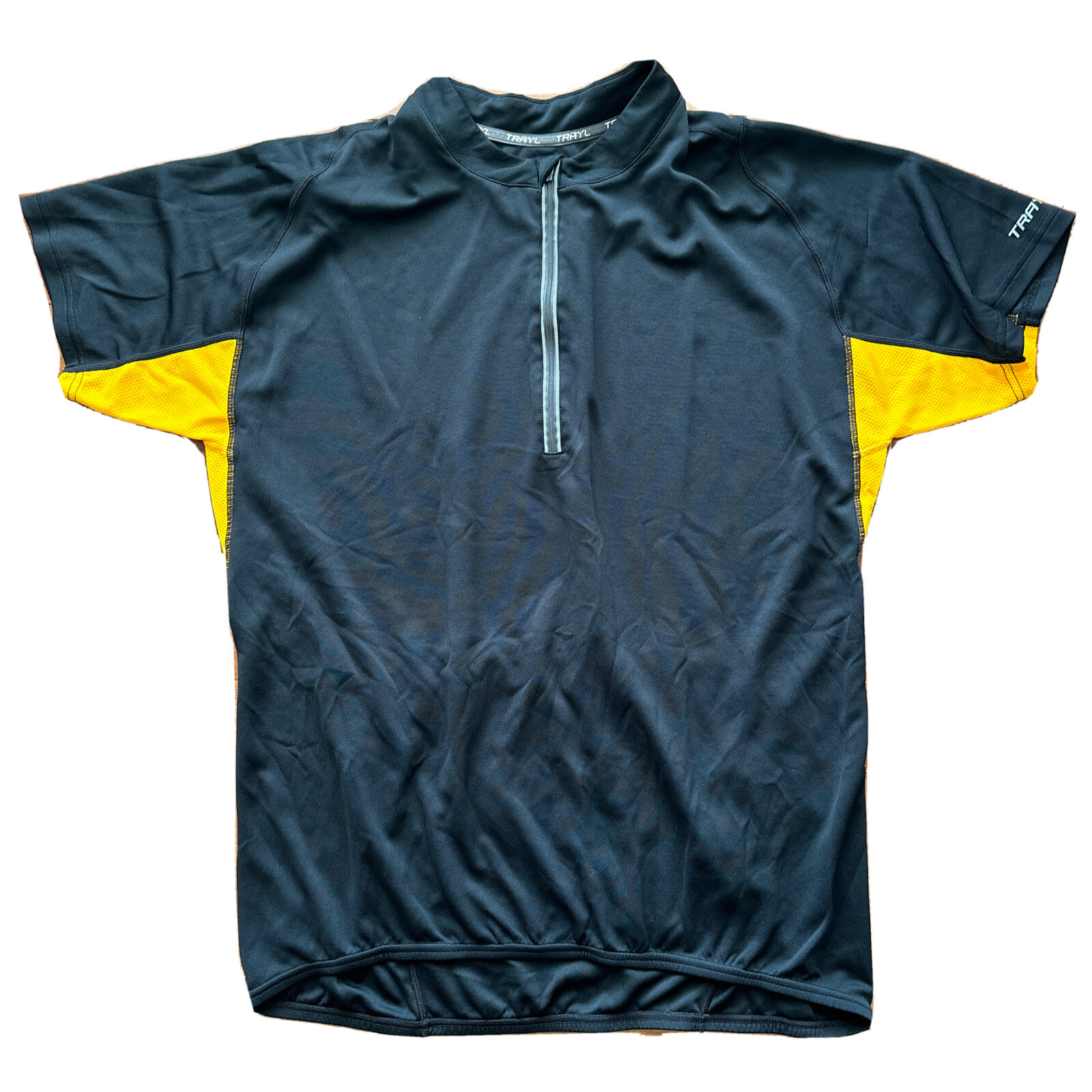 Trayl Cycling Jersey Men’s XL Black Yellow 1/2 Zip Polyester Pockets