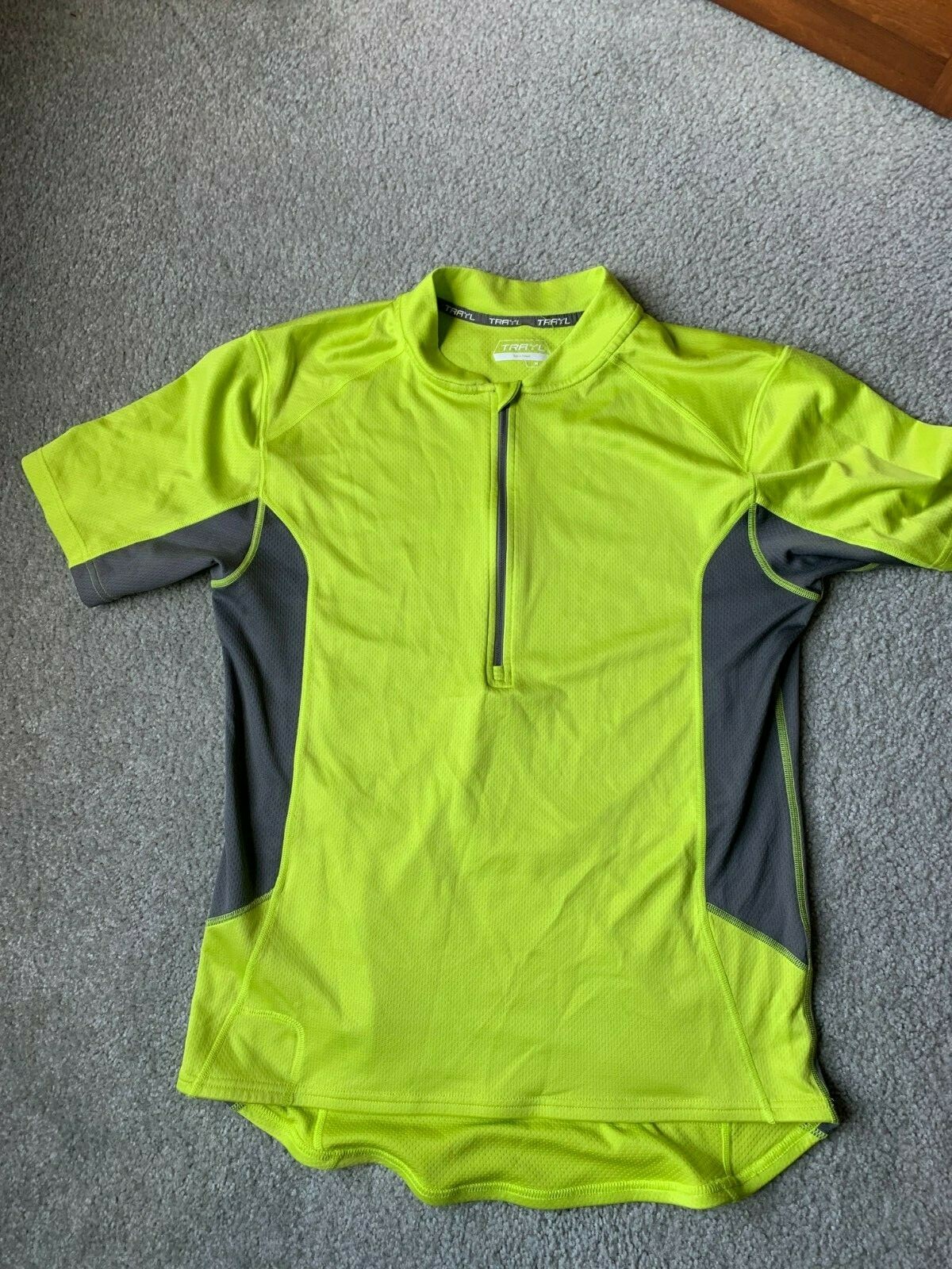 Mens Trayl Lime Yellow Short Sleeve Cycling Jersey size M Bike half zip