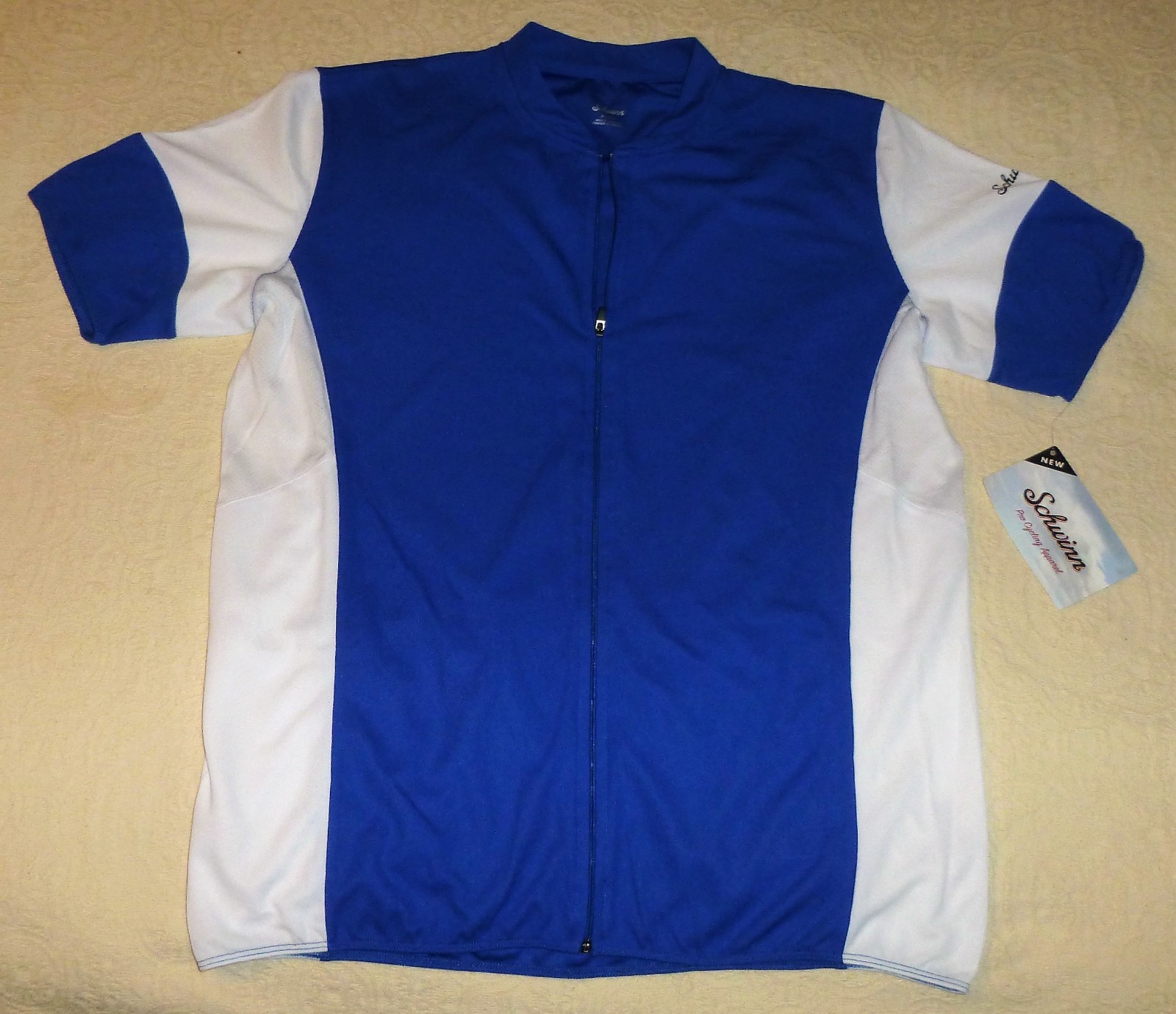 MEDIUM Men’s Schwinn Pro Blue & White Cycling Jersey Full Zipper Pouch Bicycle