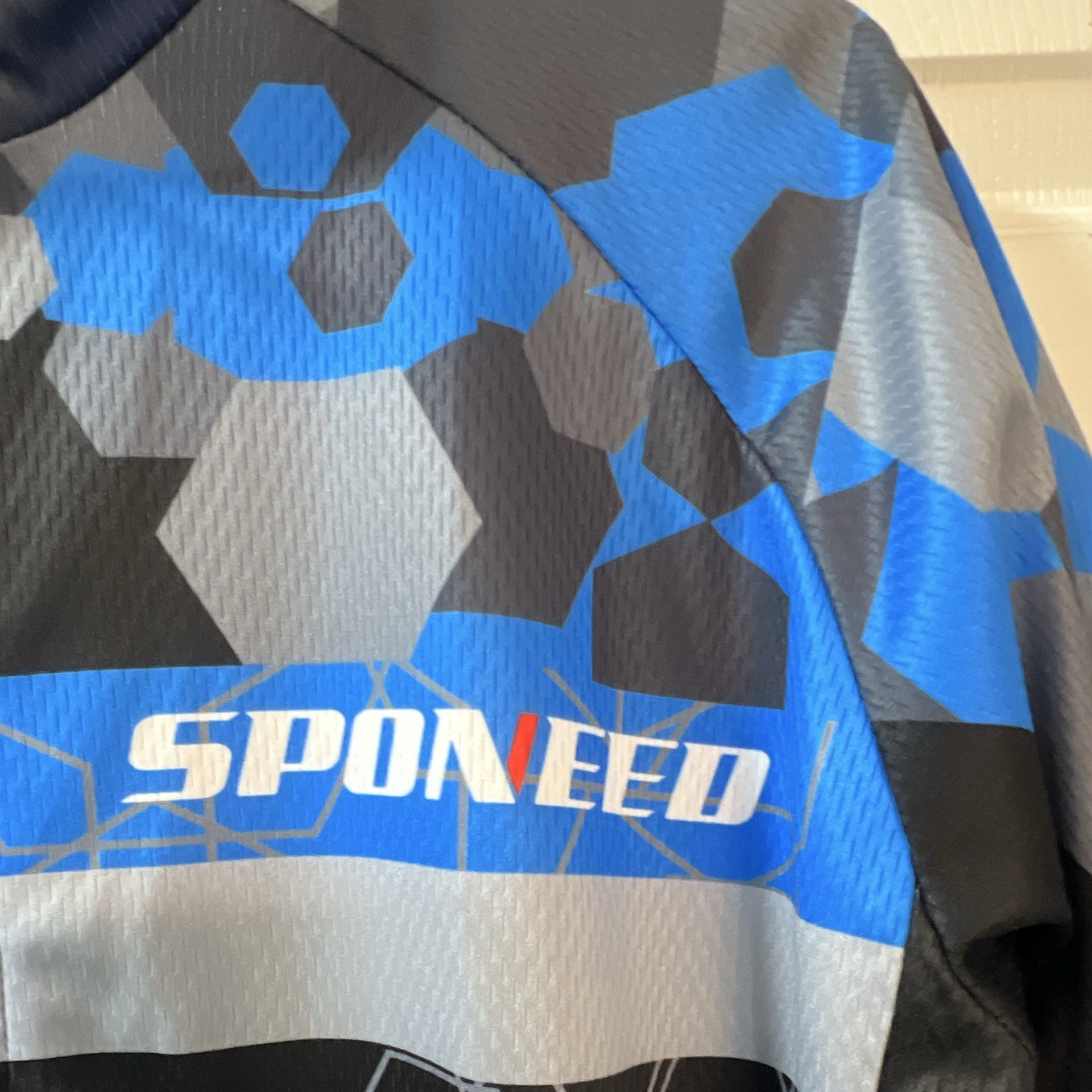 SPONEED Men’s Cycling Jersey 2XL Black/Blue/Gray Short Sleeve Full Zip Pockets