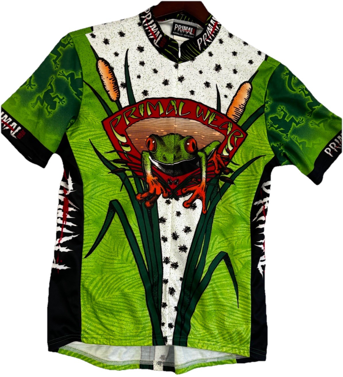 Primal Wear Frog Cycling Jersey Green Full Zip CoolMax Bike Shirt Women Large