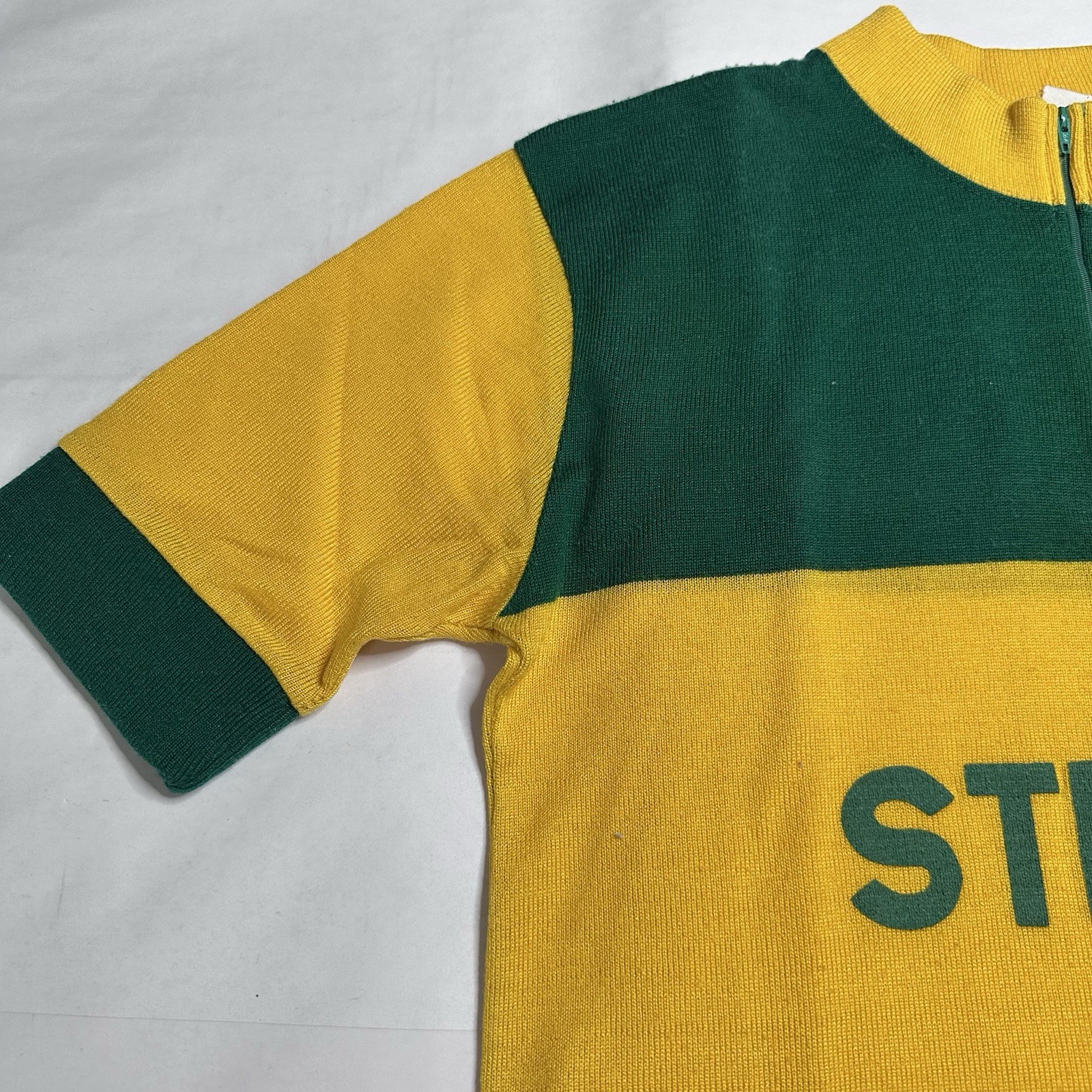 Vintage Wool Cycling Jersey (Chest 37) Stripes STRADA Green Yellow
