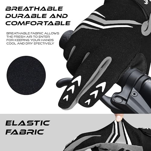 Full Finger Cycling Gloves with Padding for Men Women, Anti-Slip, Large Black